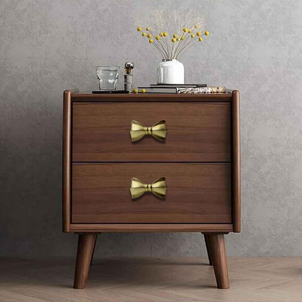 Set of 6 Metal Door Knobs - Decorative Door Knobs Bow Tie Handle with Screw | Cupboard Drawer Wardrobe Pulls (2.25" x 1.25" x 1.1") Gold