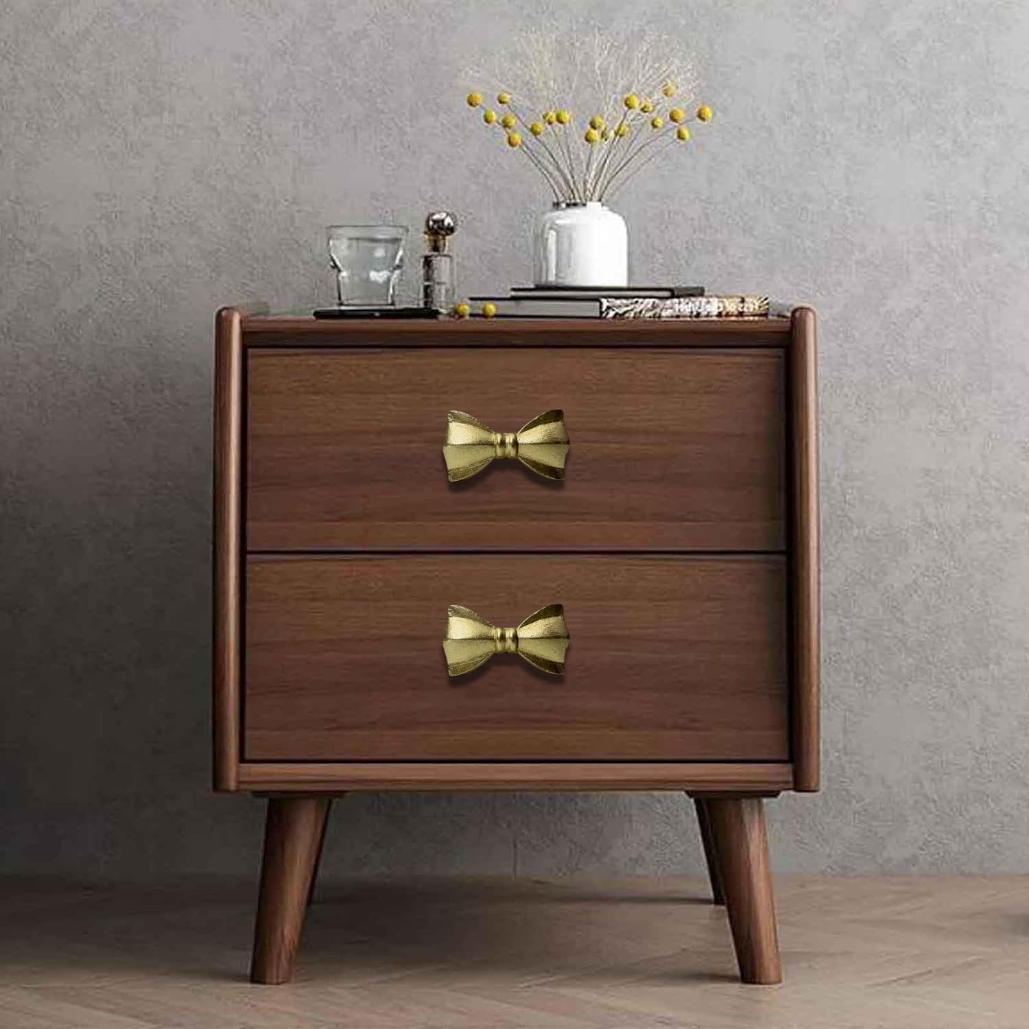 Set of 6 Metal Door Knobs - Decorative Door Knobs Bow Tie Handle with Screw | Cupboard Drawer Wardrobe Pulls (2.25" x 1.25" x 1.1") Gold