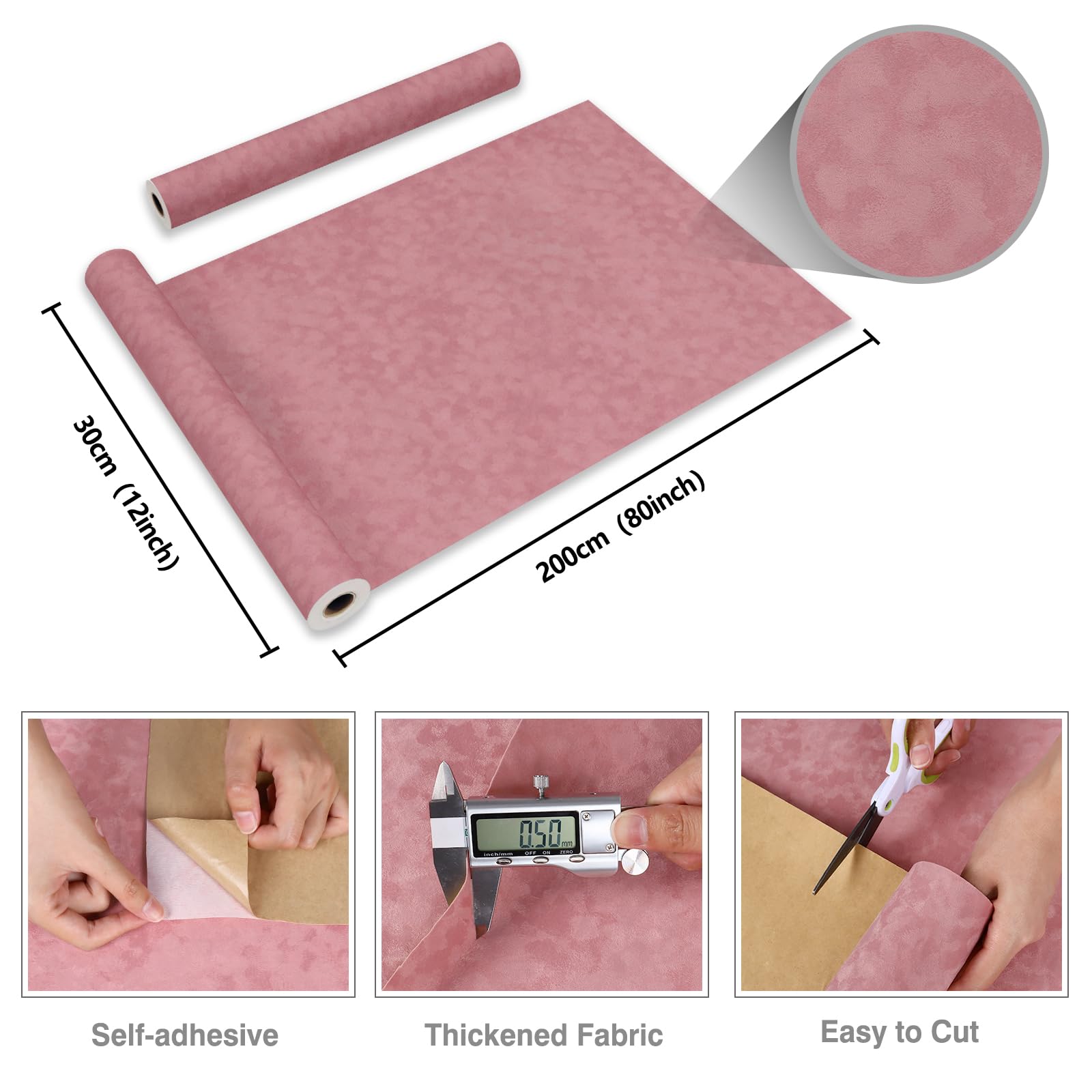 Velvet Wallpaper Peel and Stick Pink Contact Paper Self Adhesive Velvet Flocking Liner for Jewelry Drawer 12"x80" Fabric Felt Drawer Liner for Girls Bedroom Dressers Displays Decor