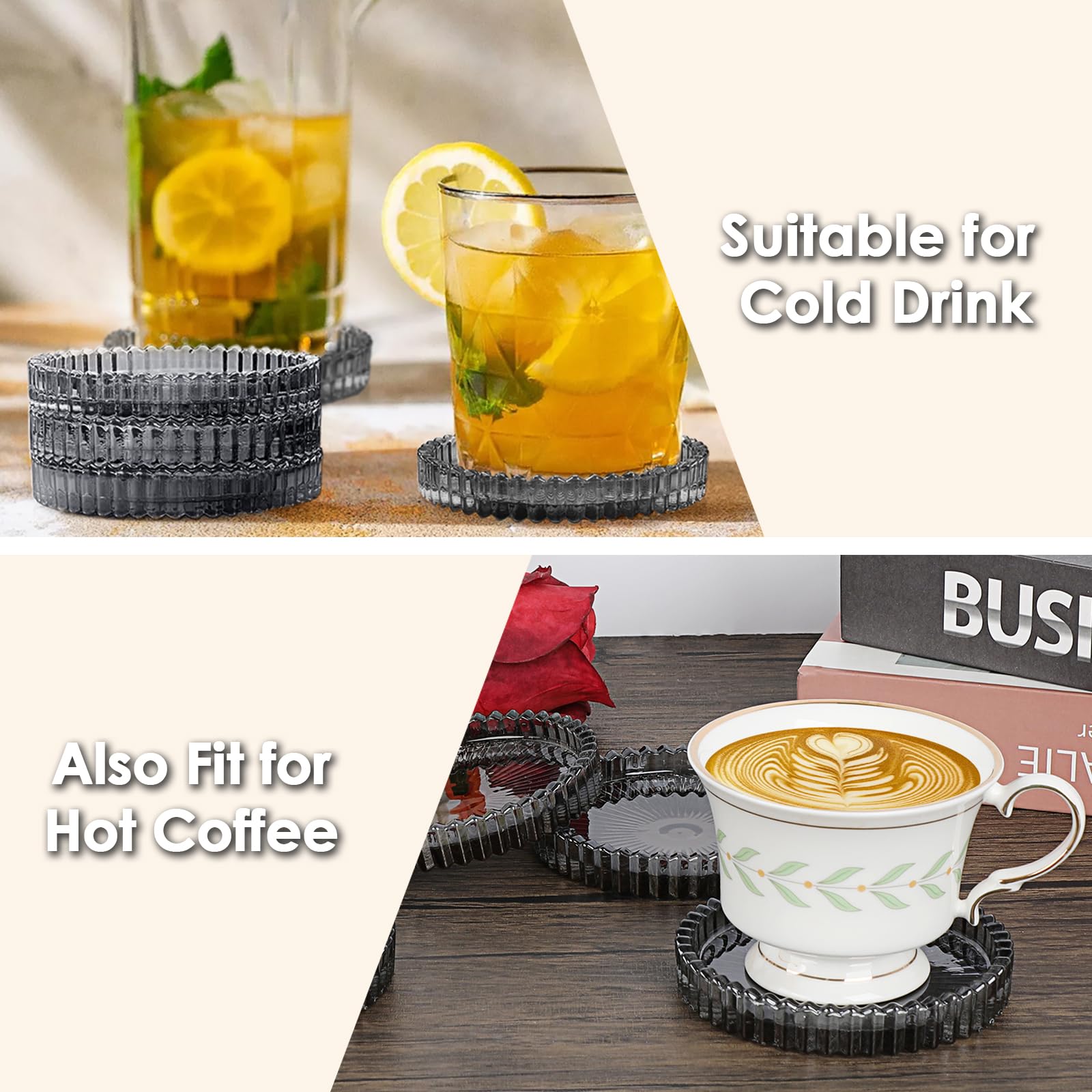 Modern Clear Coaster Set of 8- Glass Coasters for Drinks Crystal Coasters Round Cup Coasters