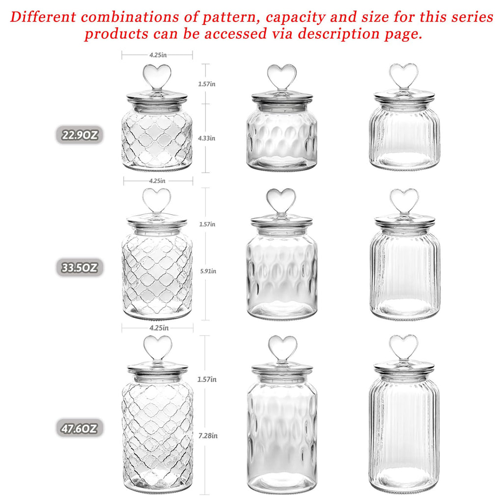 Set of 2 Airtight Glass Jars Decorative Jars, 32oz Jar of Hearts Cute Cookie Jar Decorative Jars with Lids Candy Jars for Candy Buffet Heart Shaped Lid - Drops Textured