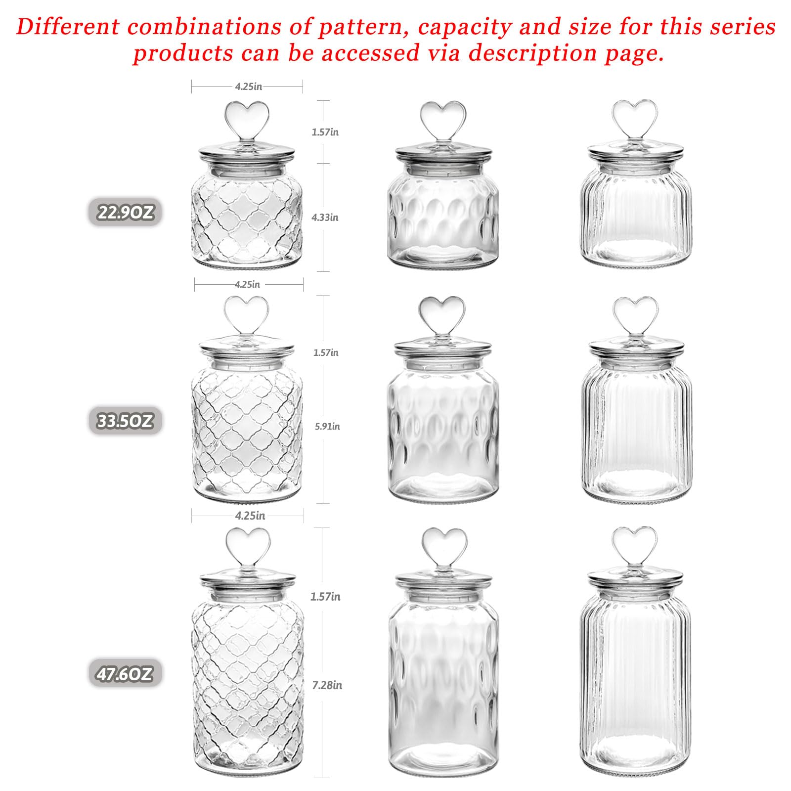 Set of 2 Airtight Glass Jars Decorative Jars, 32oz Jar of Hearts Cute Cookie Jar Decorative Jars with Lids Candy Jars for Candy Buffet Heart Shaped Lid - Drops Textured