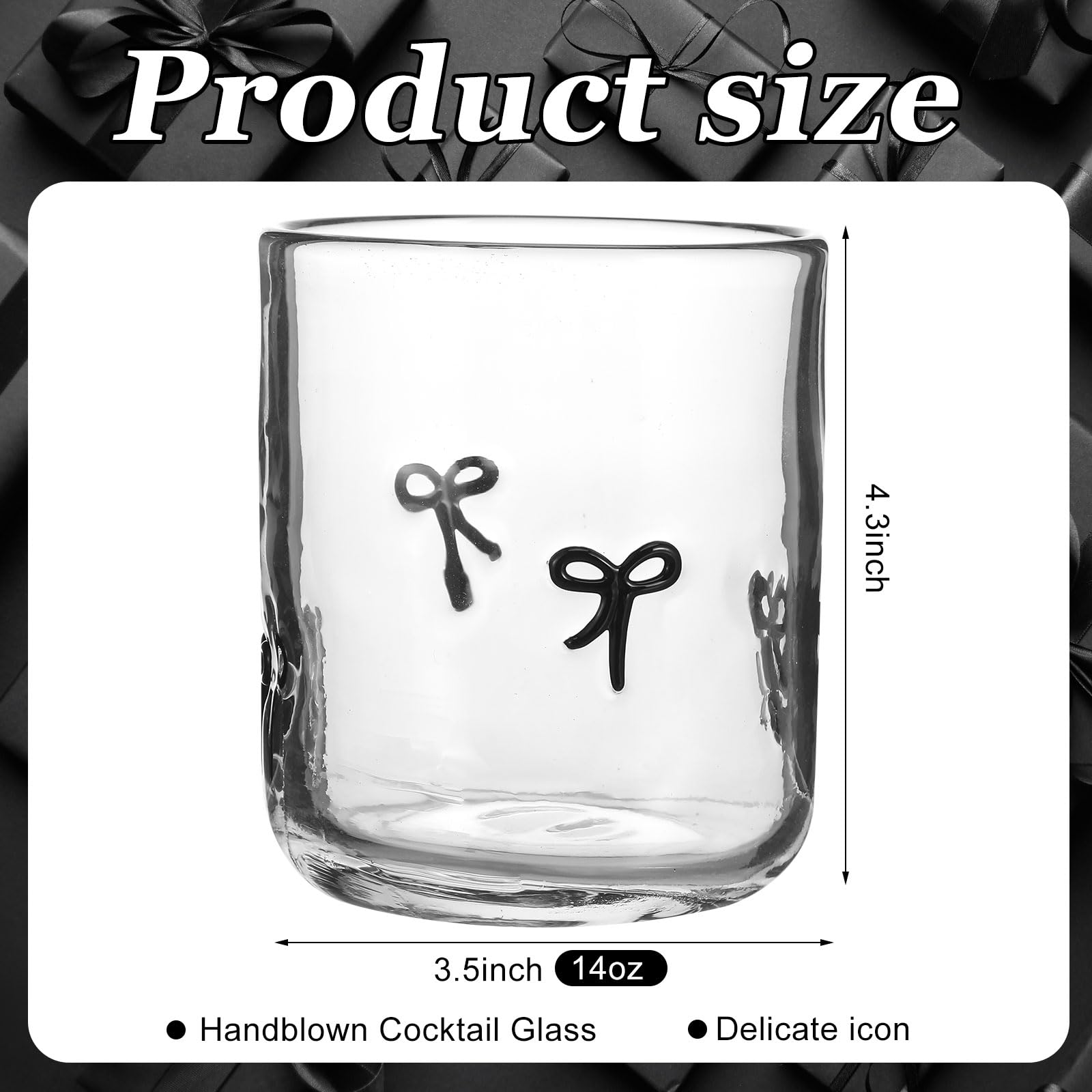 Skylety 2 Pack Bow Icon Juice Glass Coquette Bow Aesthetic Cup 14 ounce Double Old Fashioned Icon Handblown Cocktail glasses for Women Friend Party(Pink)