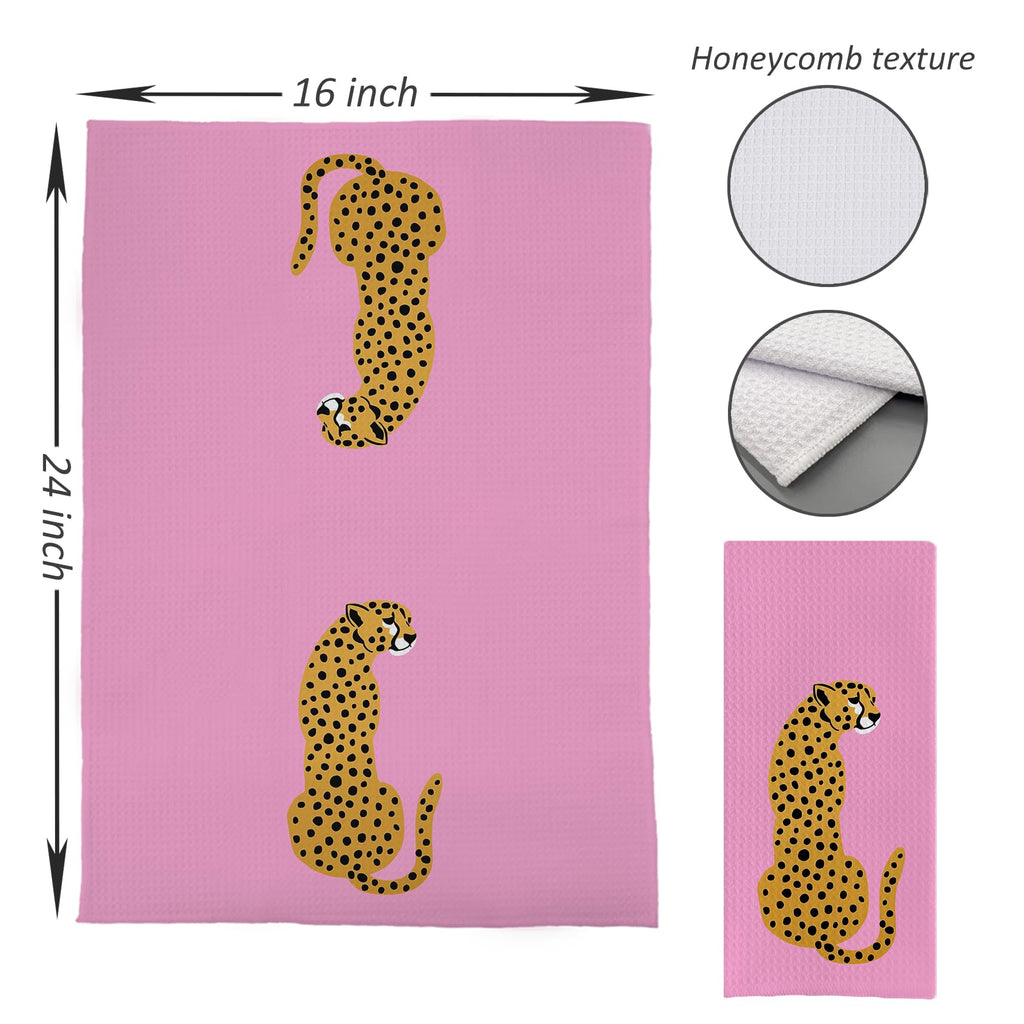 Preppy Cheetah Leopard Waffle Weave Kitchen Dish Towel Cloth Decor, Preppy Bathroom Decor (24x16inch)