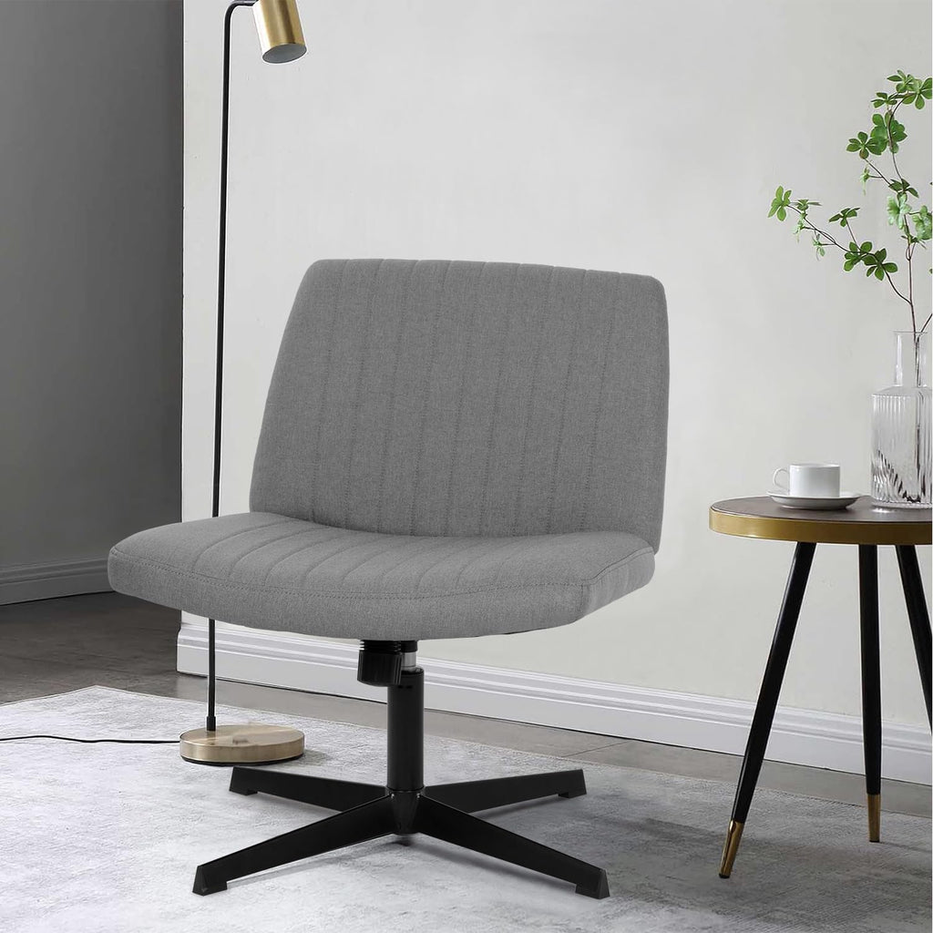 Criss Cross Chair, Armless Cross Legged Wide Comfty Desk Chair with No Wheels Modern Height Adjustable, Swivel Fabric Vanity Chair