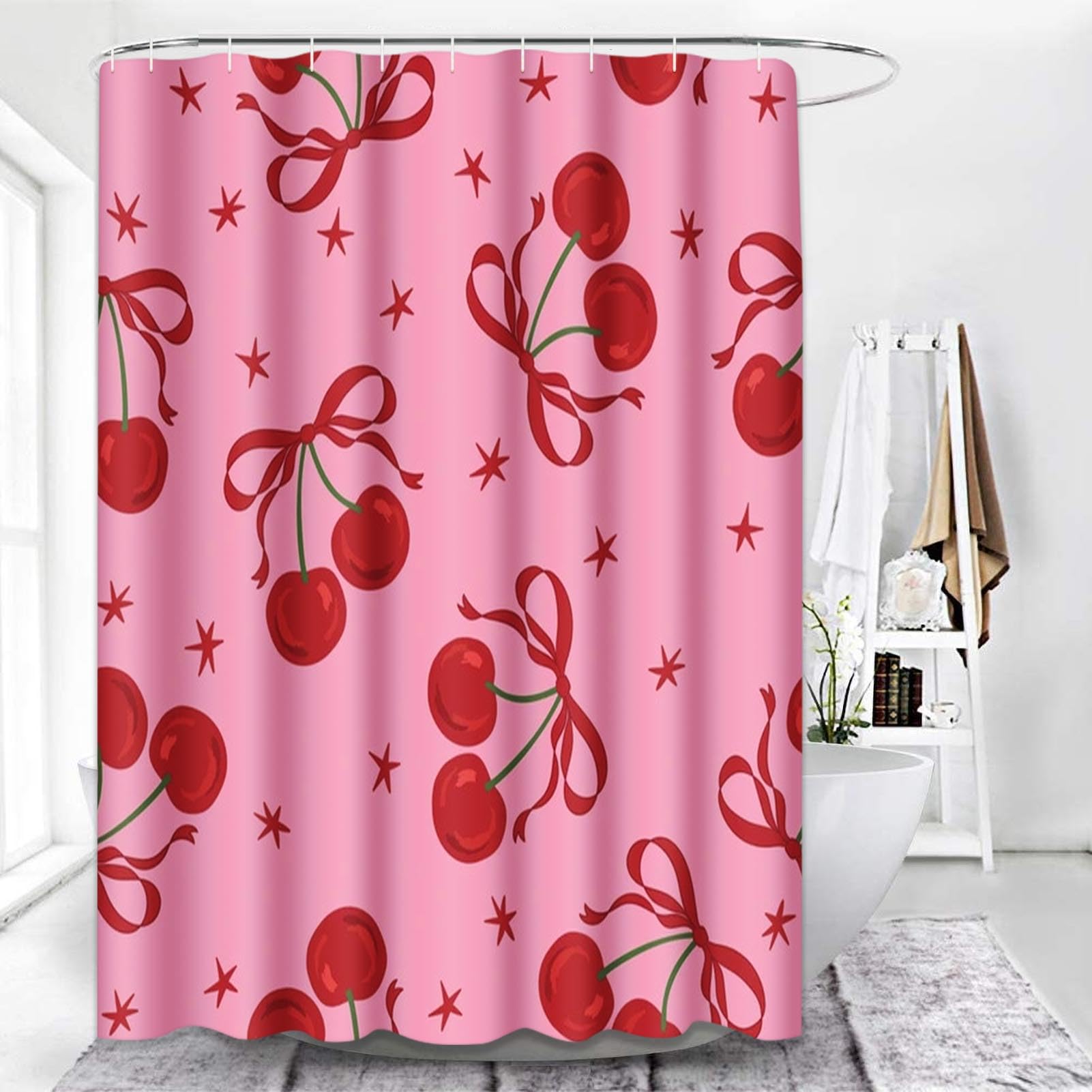 Vintage 4 Pcs Bathroom Sets with Shower Curtain and Rugs, Shower Curtain Sets for Bathroom Decor with 12 Hooks