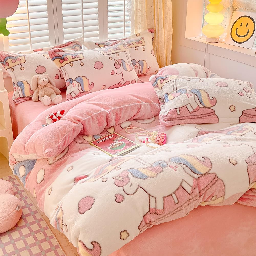 Kawaii Twin Duvet Cover Set â€?Soft Reversible Bedding with Fluffy Comforter Cover
