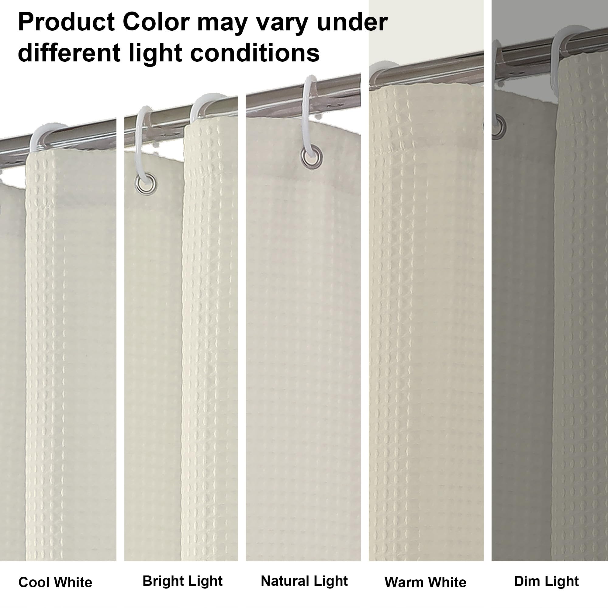 Waffle Textured Heavy Duty Fabric Shower Curtain for Bathroom, Luxury Hotel Weighted 230GSM Bath Curtain with 12 Plastic Hooks, Machine Washable, 72x72