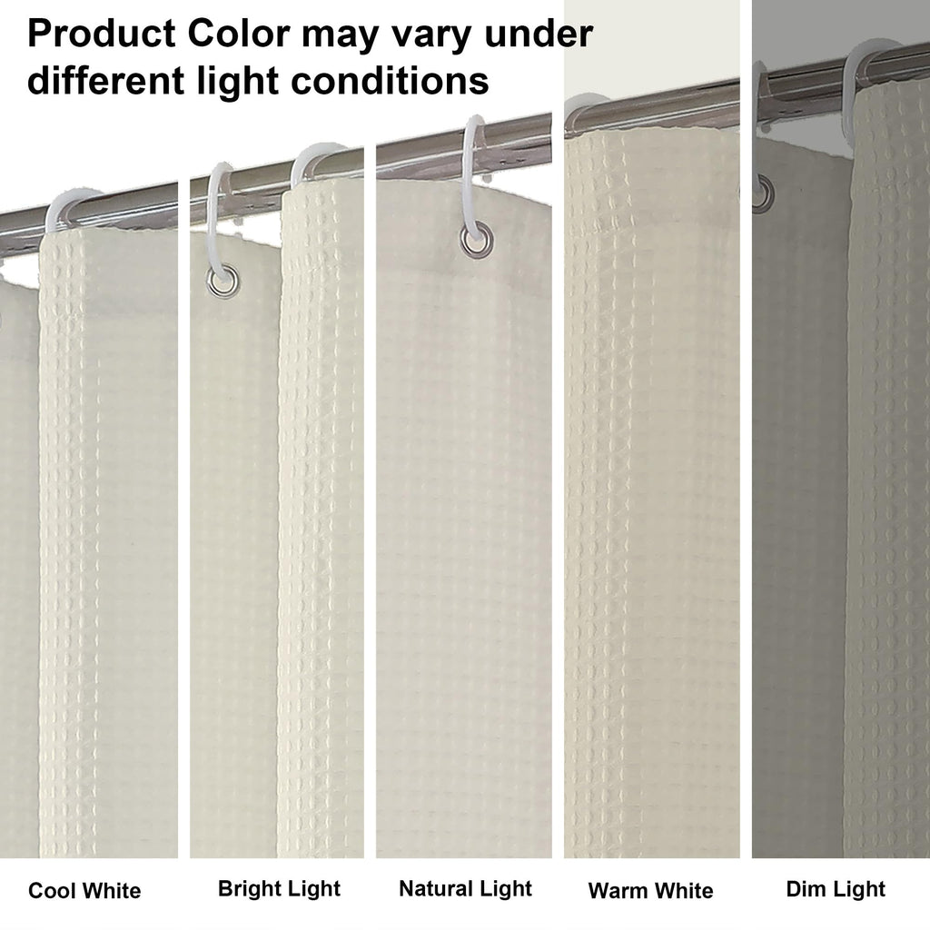 Waffle Textured Heavy Duty Fabric Shower Curtain for Bathroom, Luxury Hotel Weighted 230GSM Bath Curtain with 12 Plastic Hooks, Machine Washable, 72x72
