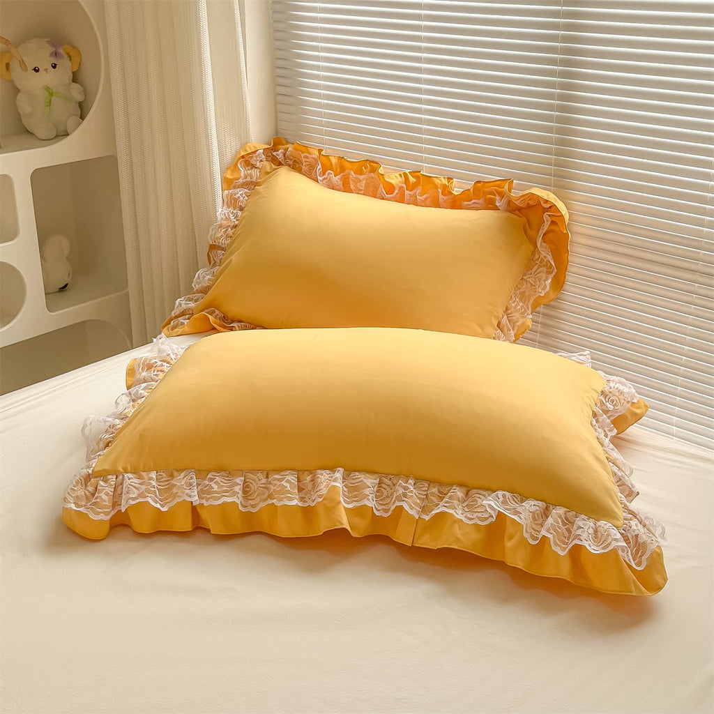 Chic Ruffle Lace Polyester Duvet Cover Set - Bedding-2 Piece Twin Duvet Cover with Zipper Closure - Ultra Soft and Light Weight