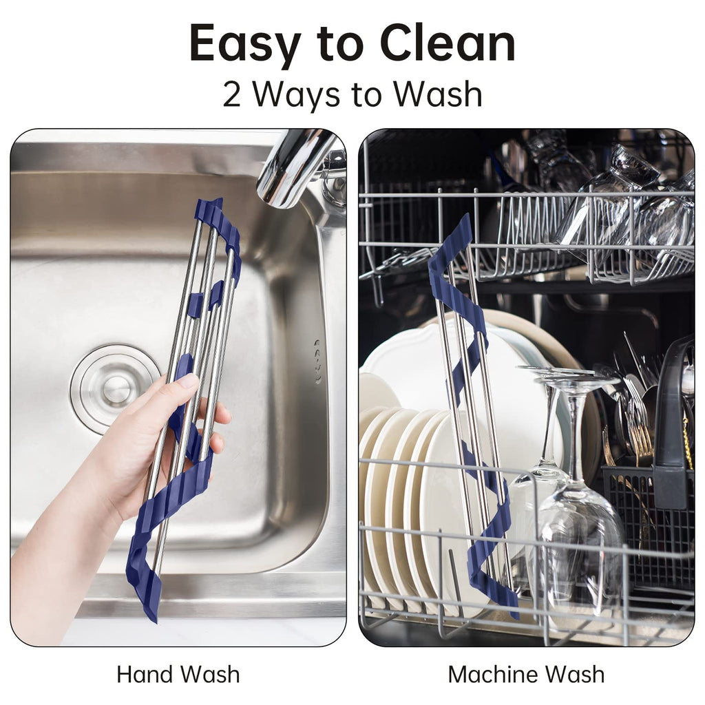 Triangle Foldable Dish Drying Rack, Small Roll-Up - Stainless Steel Over Sink Drainer for Kitchen Sink Corner, Rustproof