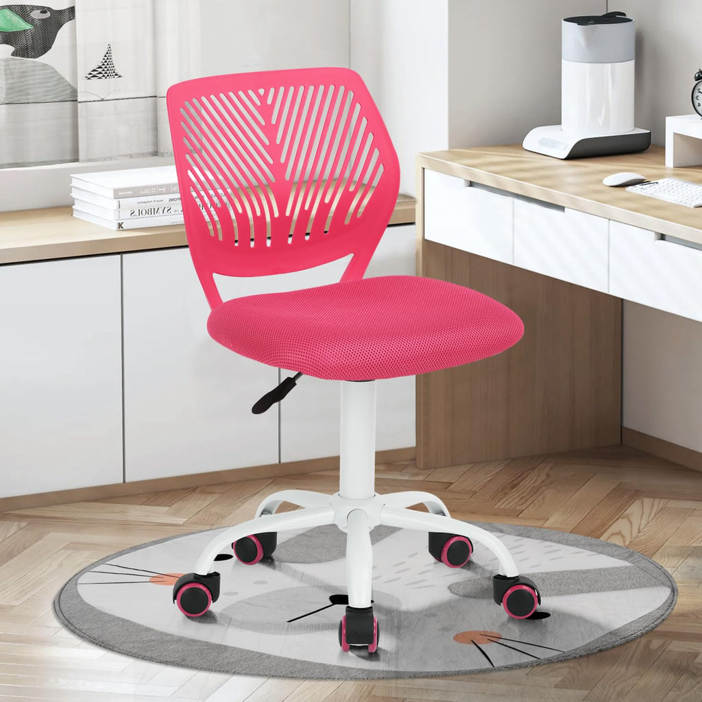 Study Desk Chair Armless Cute, Ergonomic Small Swivel Adjustable Rolling Lightweight Task Chair with Wheels and Mesh Padded Cushion