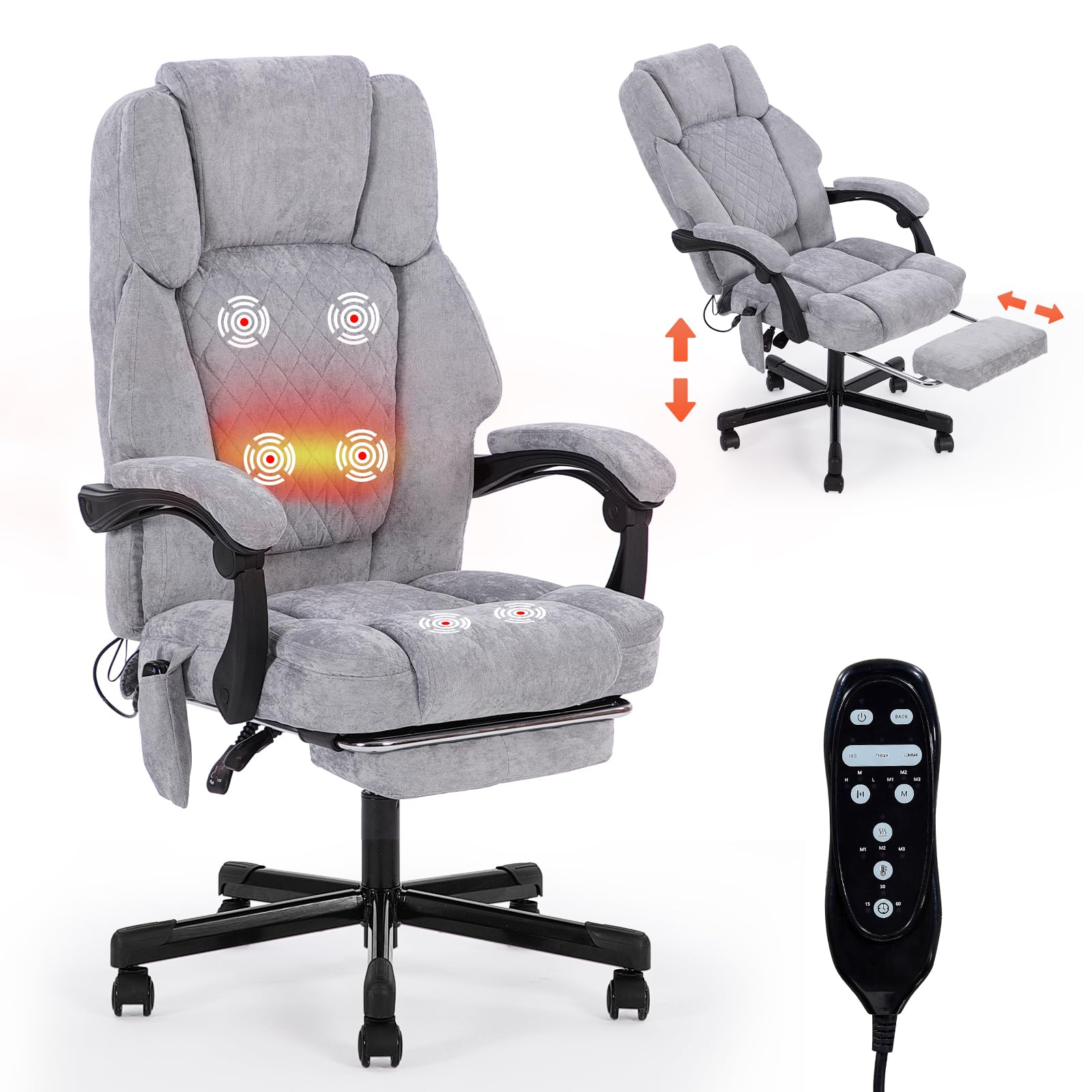 Massage Office Chair with Heat 6 Vibration Points, High Back & Heat, Executive Desk Chair, Big and Tall Office Chair 400lbs, Comfortable Ergonomic Reclining Managerial Chair