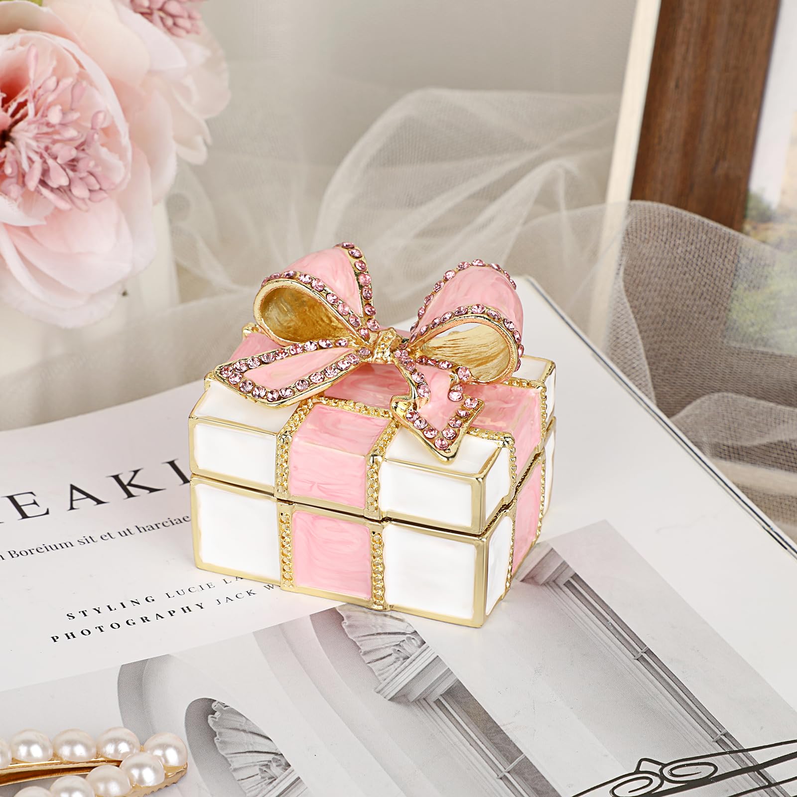 Mini Bow-knot Trinket Box, Vintage Metal Enameled Decorative Box