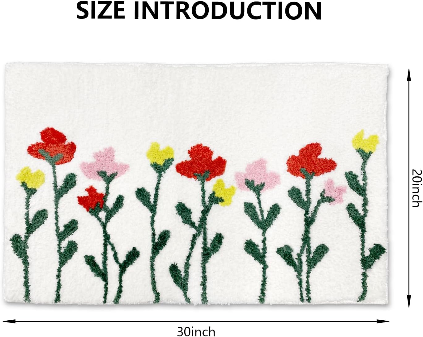 Spring Floral Bathroom Rugs, Cute Bath Mat Non-Slip Fluffy Absorbent Flower Bath Mat Machine Wash Floor Carpet for Decor, Shower, Bathtub, Sink 20x30 inches, Pink and White