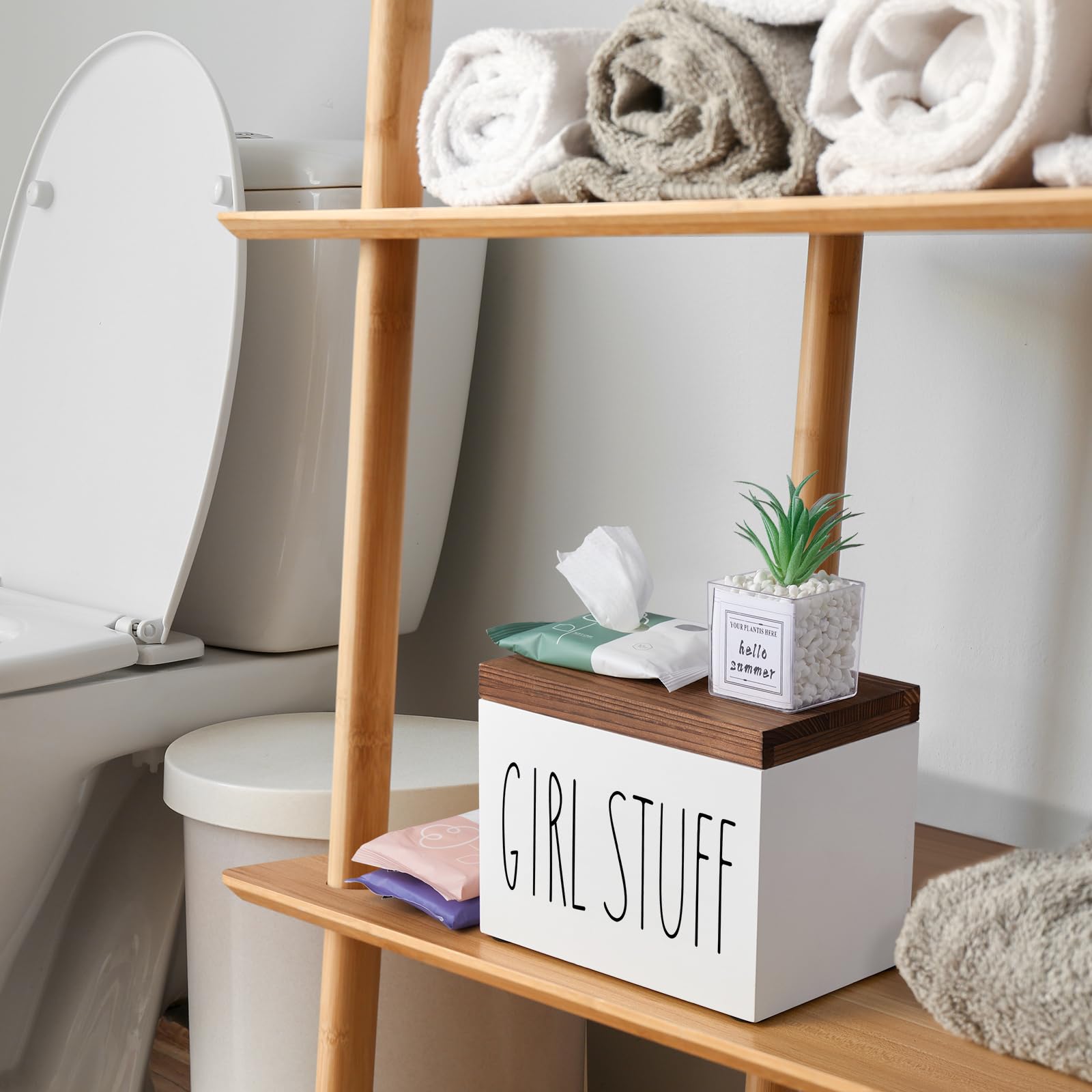 Lady Stuff Box for Bathroom Accessories, Feminine Product Organizer, Pad Organize Case with Hinged lid Storage