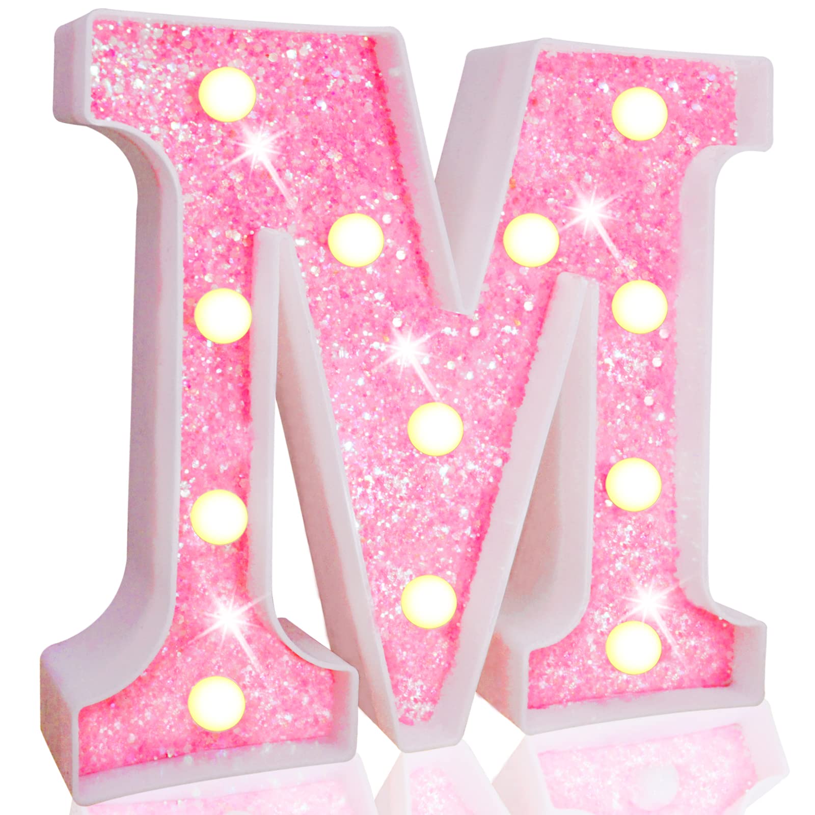 Pink LED Letters Glitter Alphabet LetterS & Numbers Sign Battery Powered