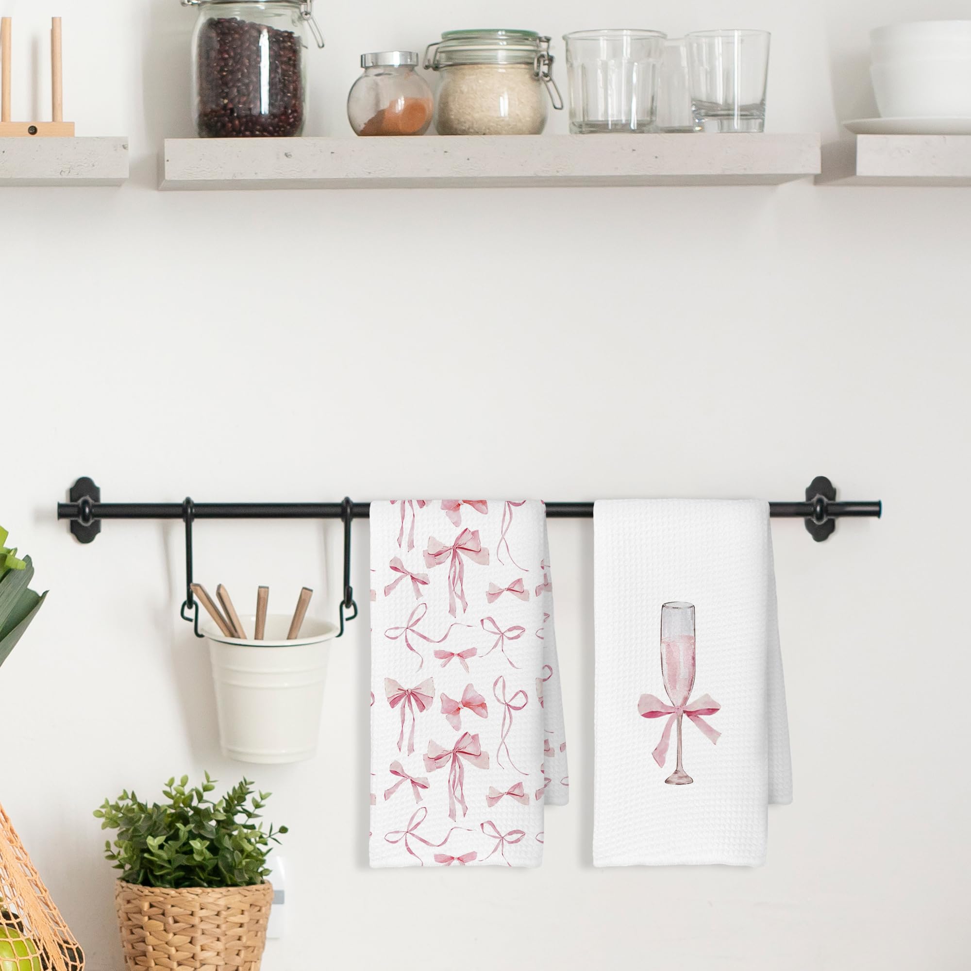 Coquette Champagne Bottle Bow Kitchen Towels, Decoration Tea Towels Hand Towels 16x24 Inch