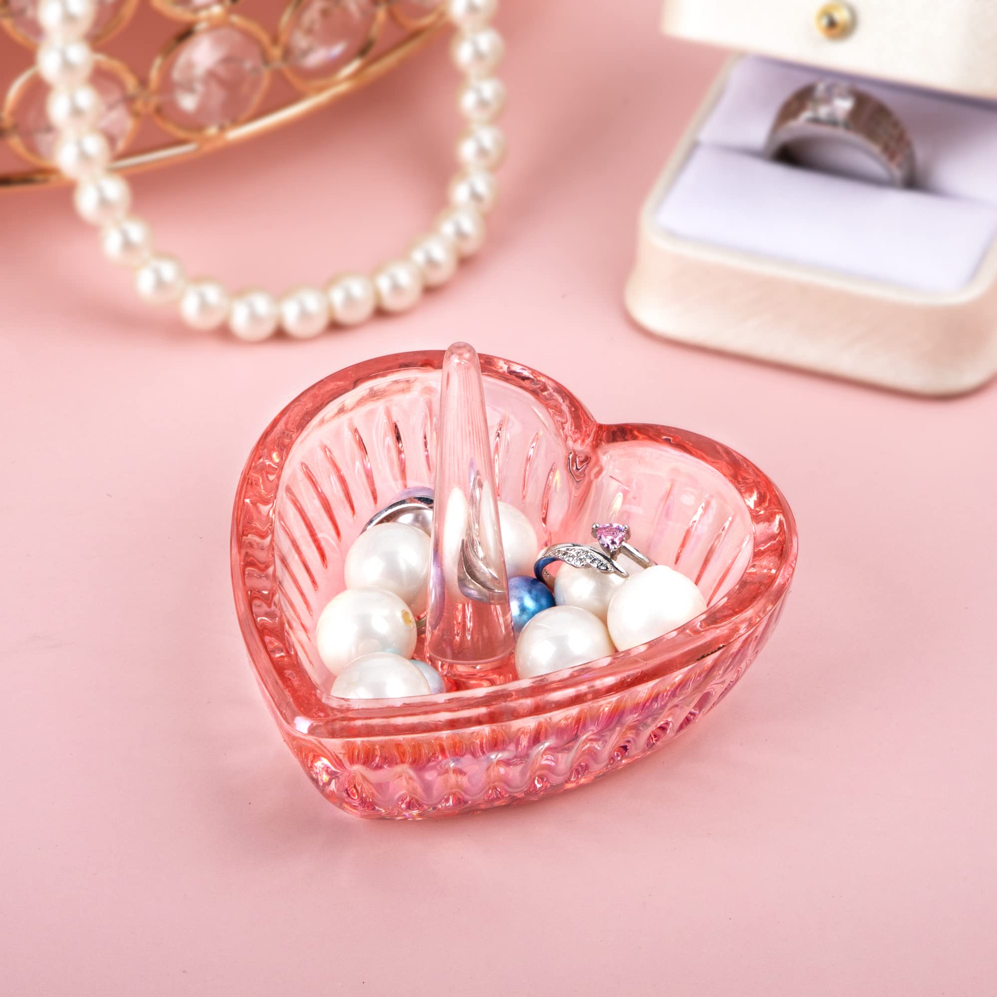 Glass Ring Holder Dish, Crystal Glass Heart Shaped Ring Holder