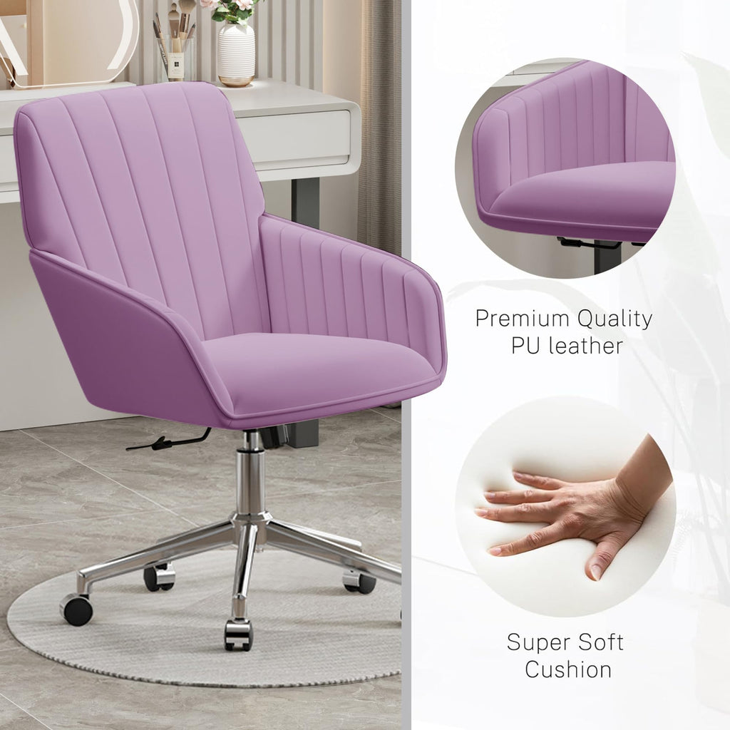 Velvet Modern Cute Chair with Back, Height Adjustable Upholstered Vanity Chair with Swivel Wheels