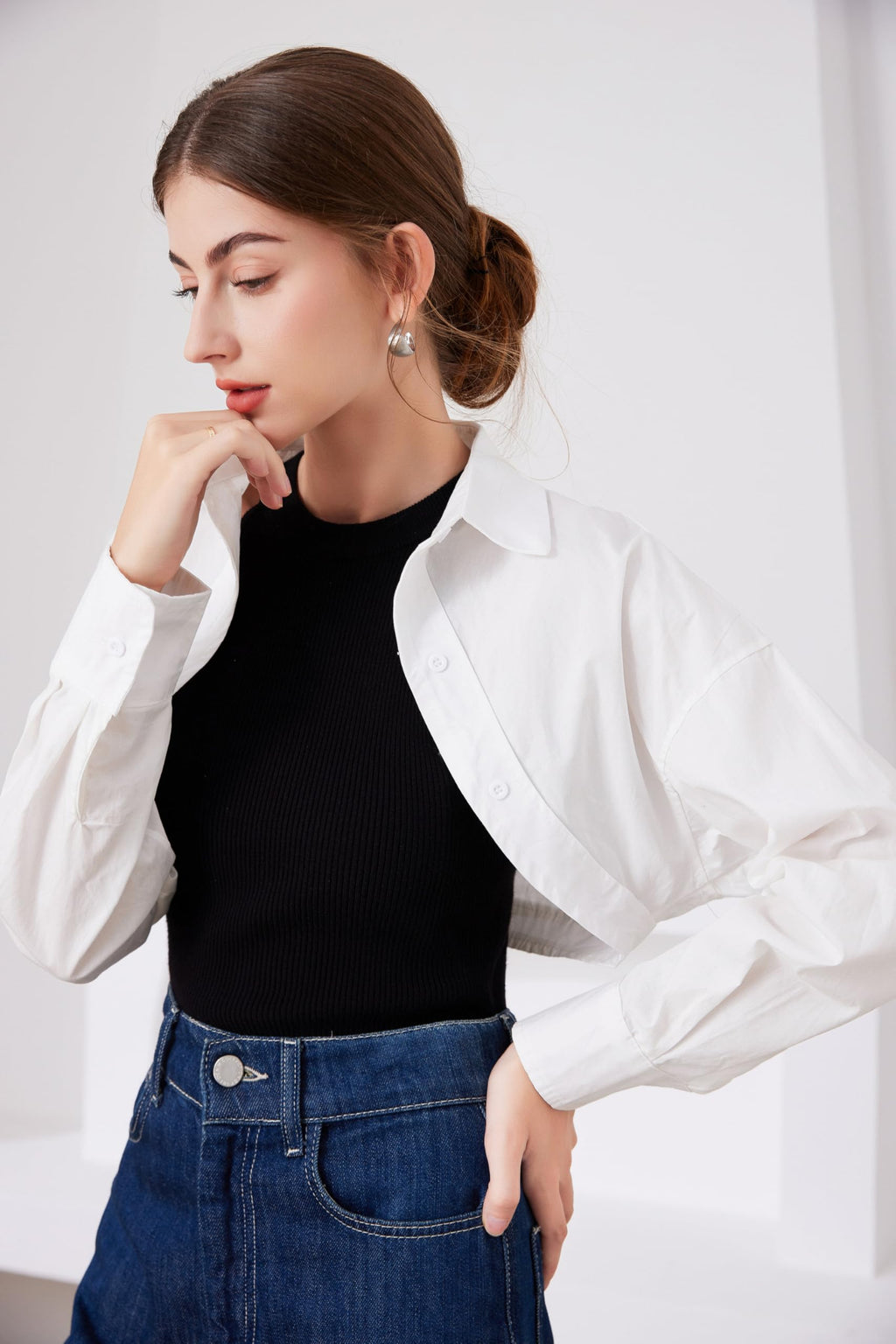 Fake Collar Long Sleeves Detachable Blouse False Collar Half Shirt Blouse Collar