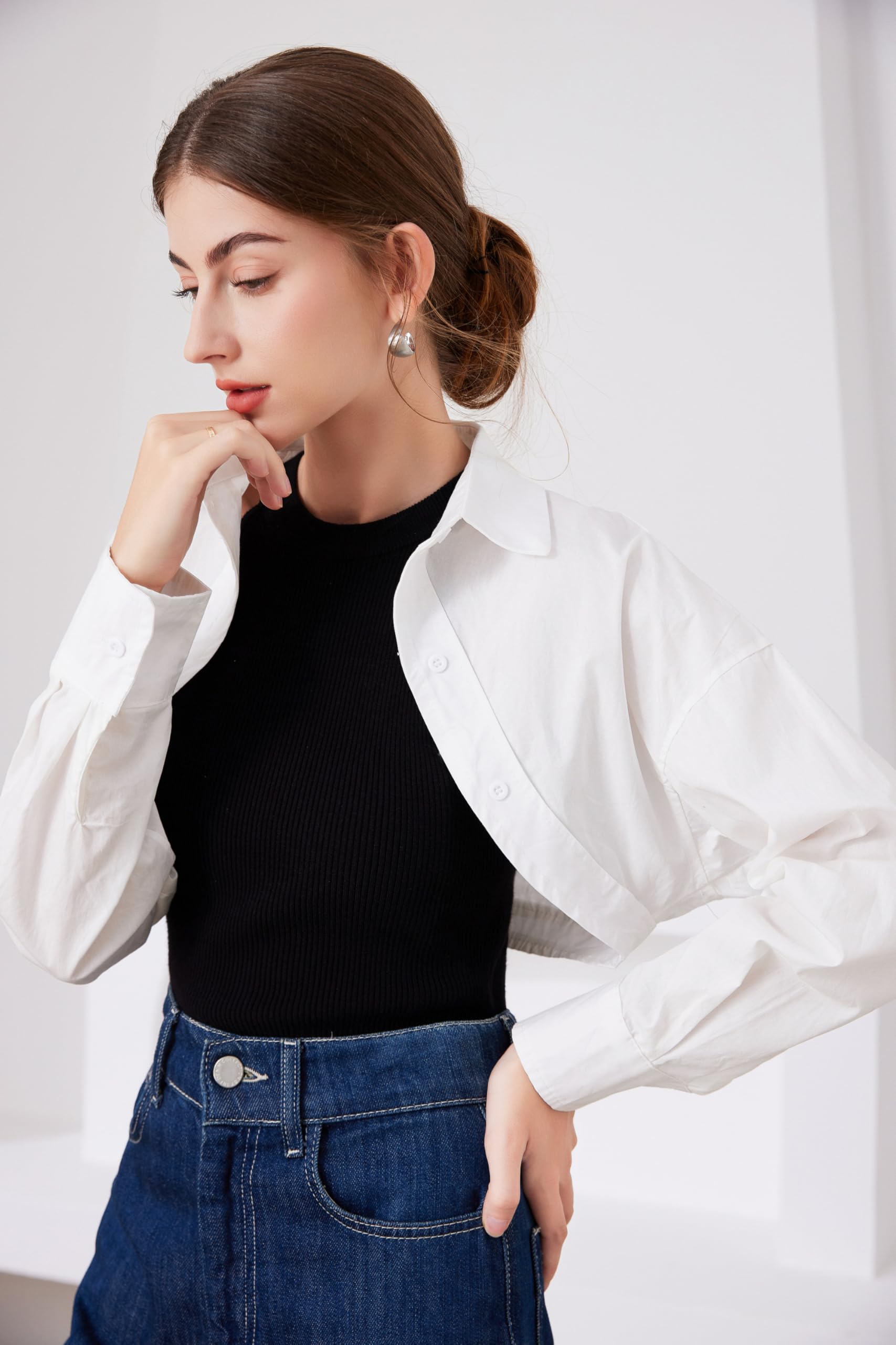 Fake Collar Long Sleeves Detachable Blouse False Collar Half Shirt Blouse Collar