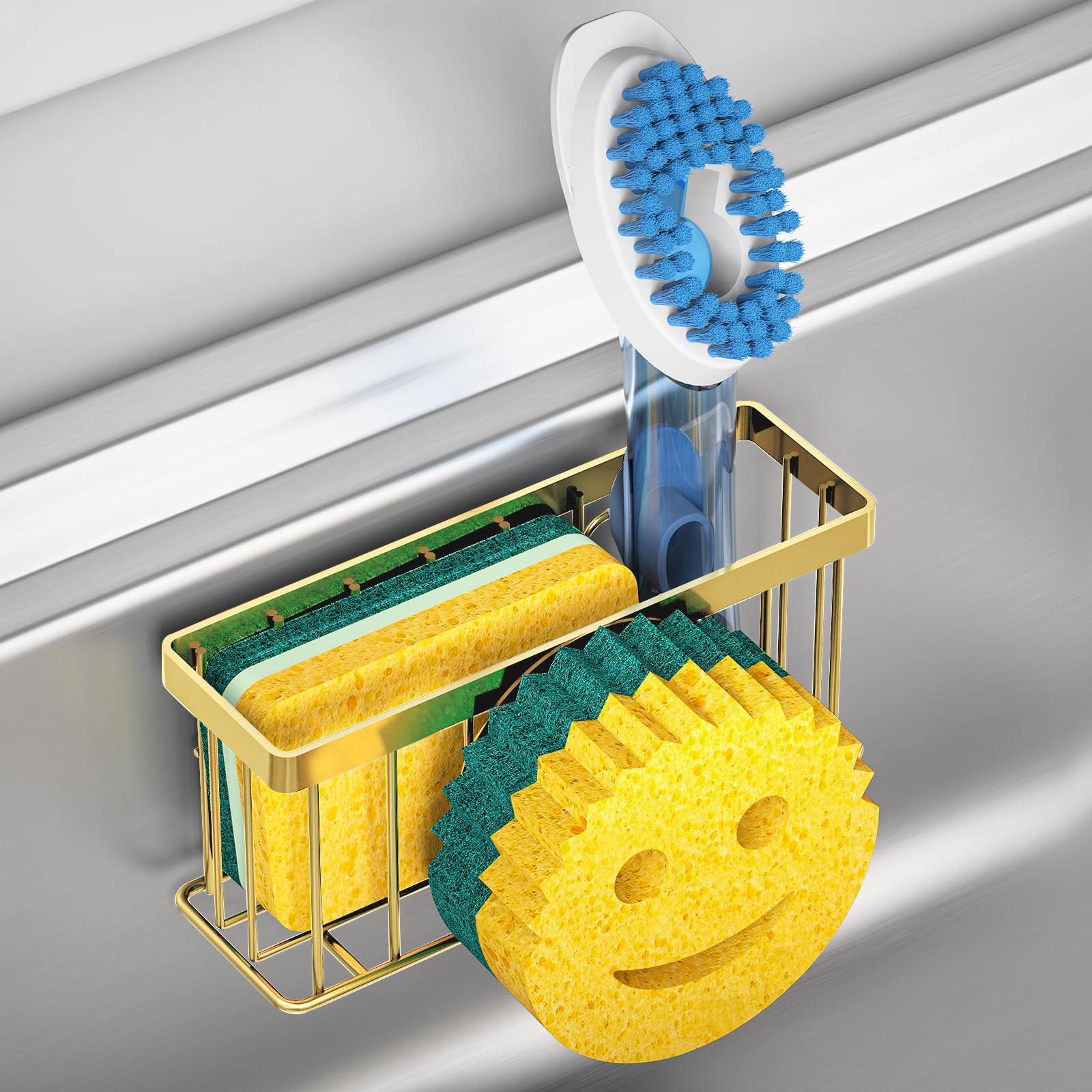 Sponge Holder Smiley Face, Sink Caddy for Kitchen Organizer Sponge Holder with 2 PCS Suction Cups/1 PCS Adhesive Strips