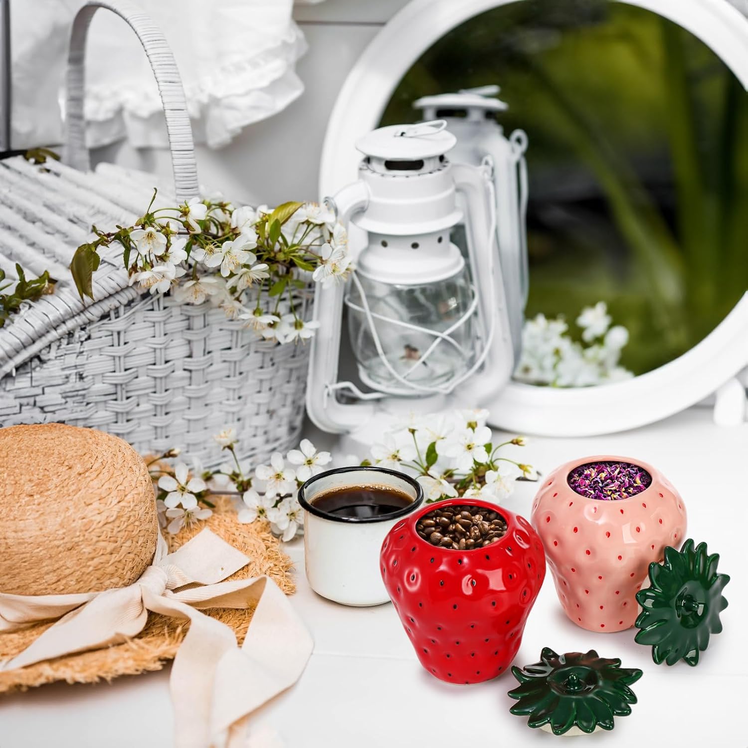 Ceramic Strawberry Jars, 2 Pack Strawberry Shaped Canisters With Lids
