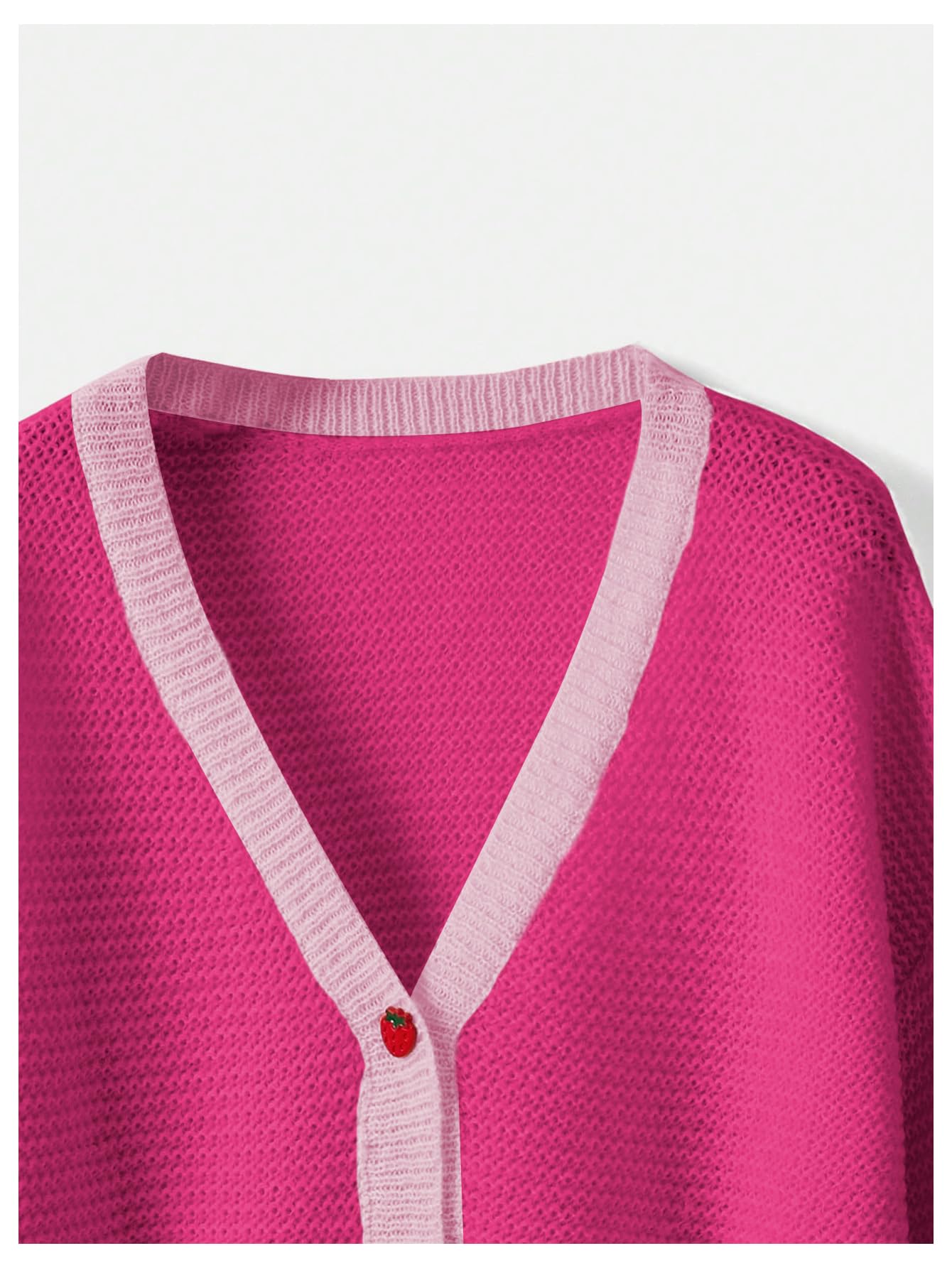 Women's Strawberry Pattern Open Front Bishop Sleeve Casual Cardigan