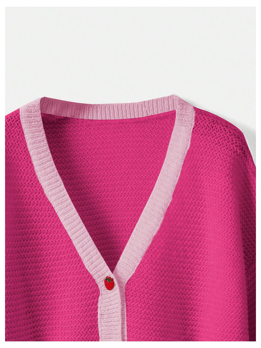Women's Strawberry Pattern Open Front Bishop Sleeve Casual Cardigan