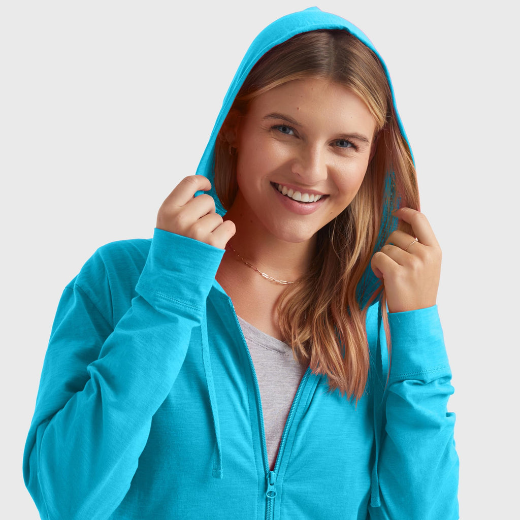 Women's Slub Knit Full-Zip Hoodie, Textured Cotton Zip-Up T-Shirt Hoodie