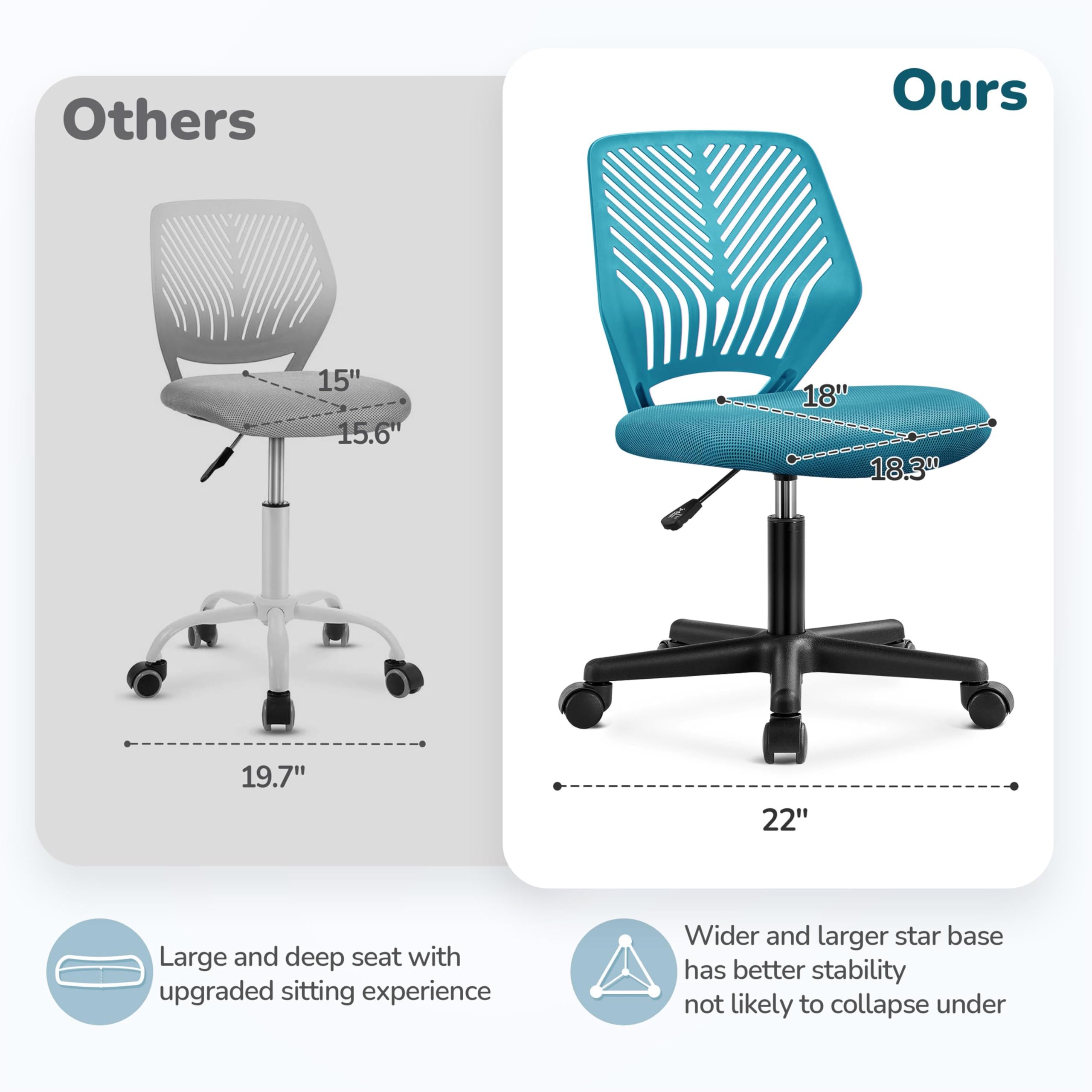 Cute Low-Back Armless Study w/Lumbar Support Adjustable Swivel Chair