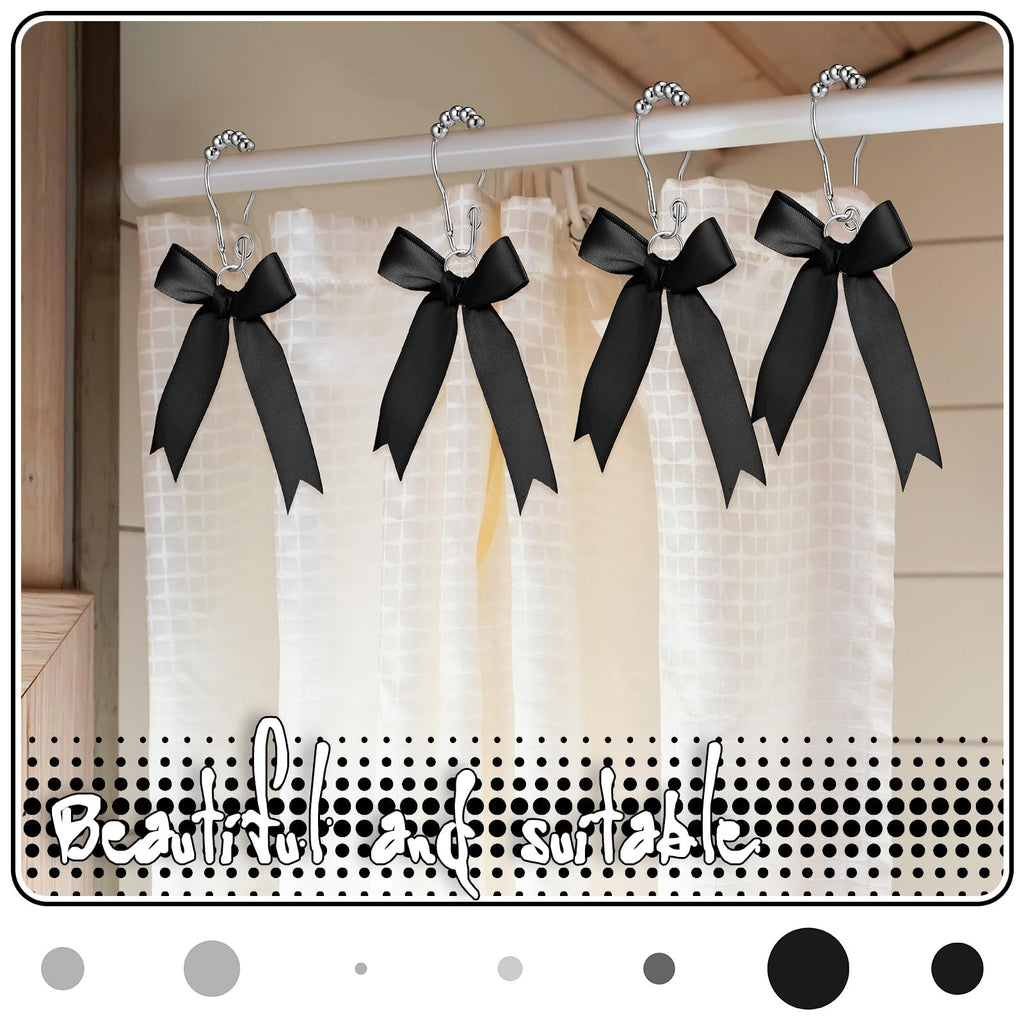 Cute Bow Knot Ribbon Curtain Hooks Decorative Shower Rings Hanger Bathroom Decor Bathroom Accessories 12 Pcs