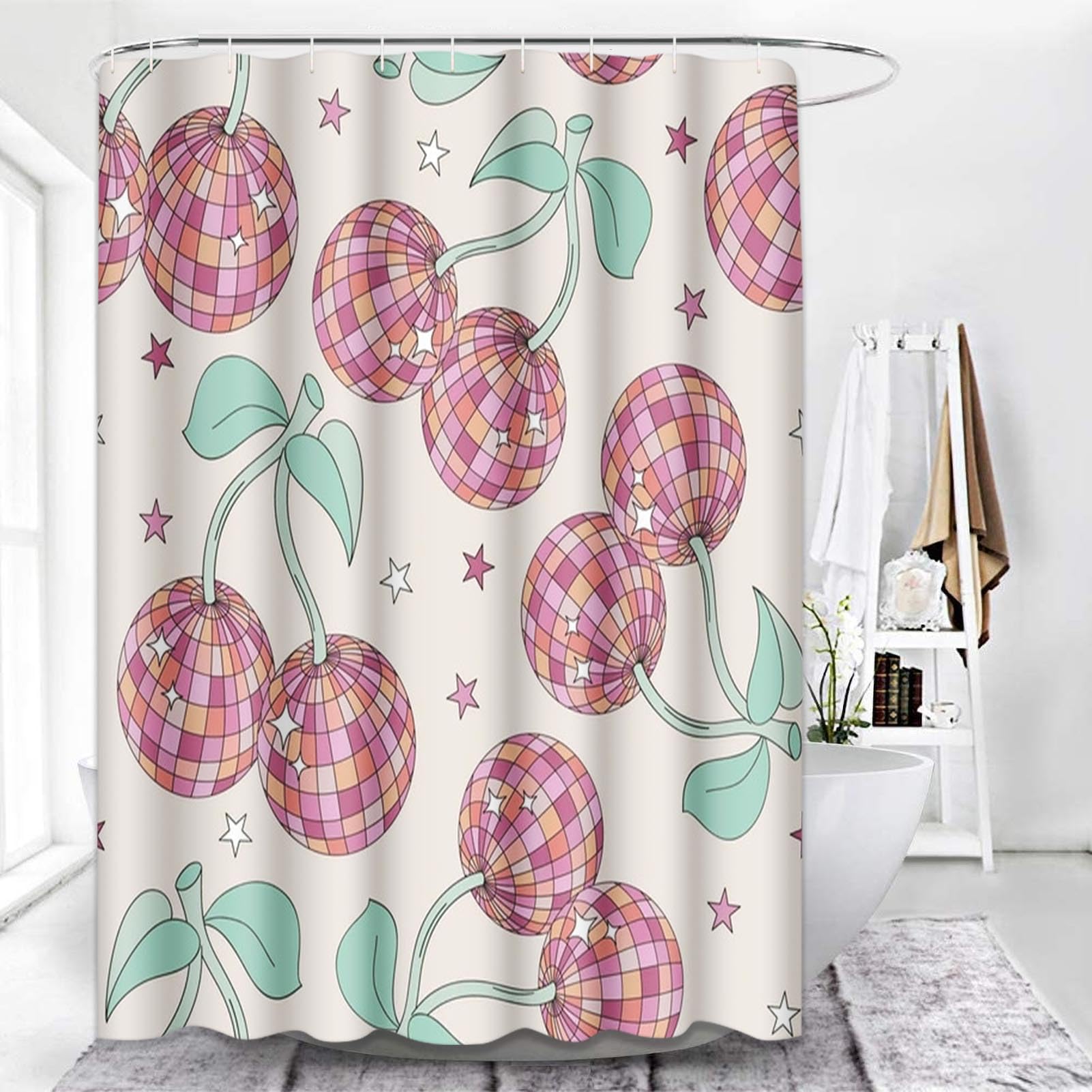 Vintage 4 Pcs Bathroom Sets with Shower Curtain and Rugs, Shower Curtain Sets for Bathroom Decor with 12 Hooks