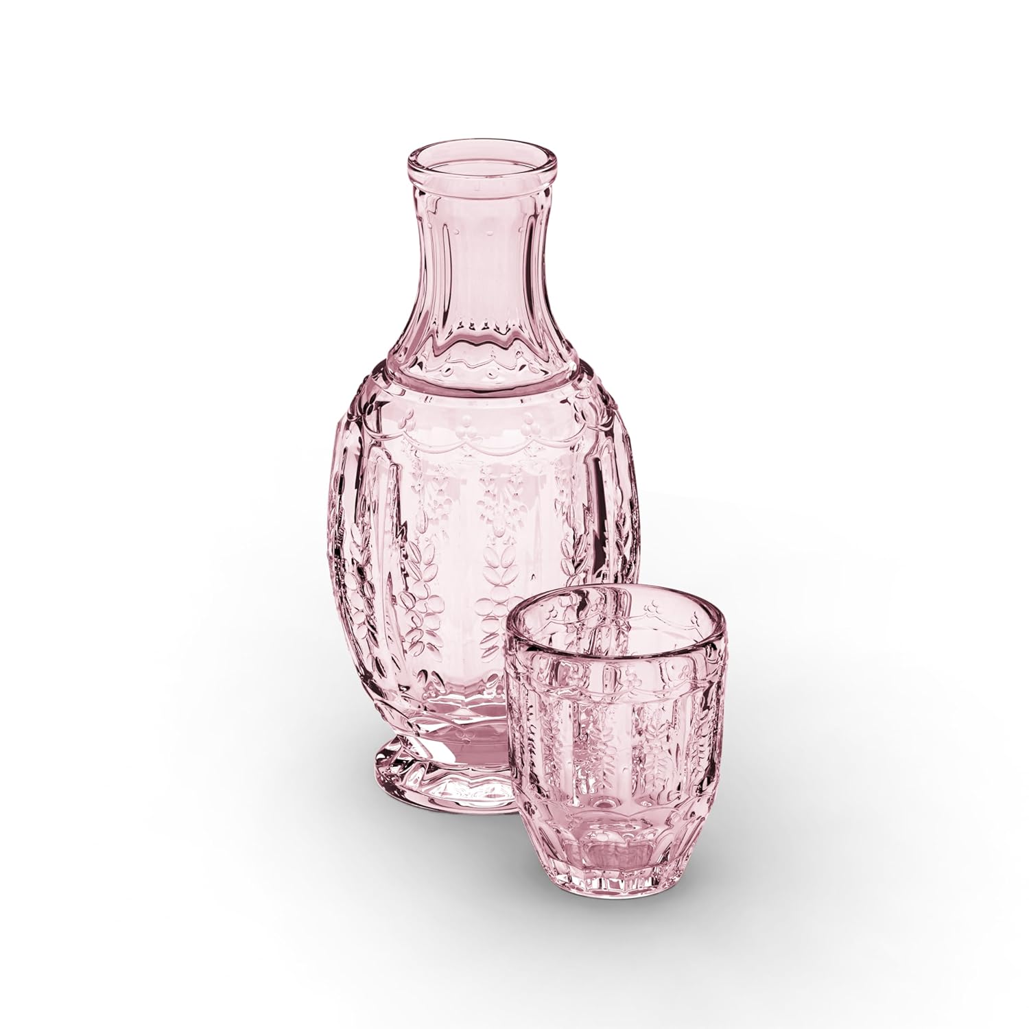 Pink/Purple Vintage Bedside Night Carafe Set with Glass Tumbler Perfect for Storing Liquid