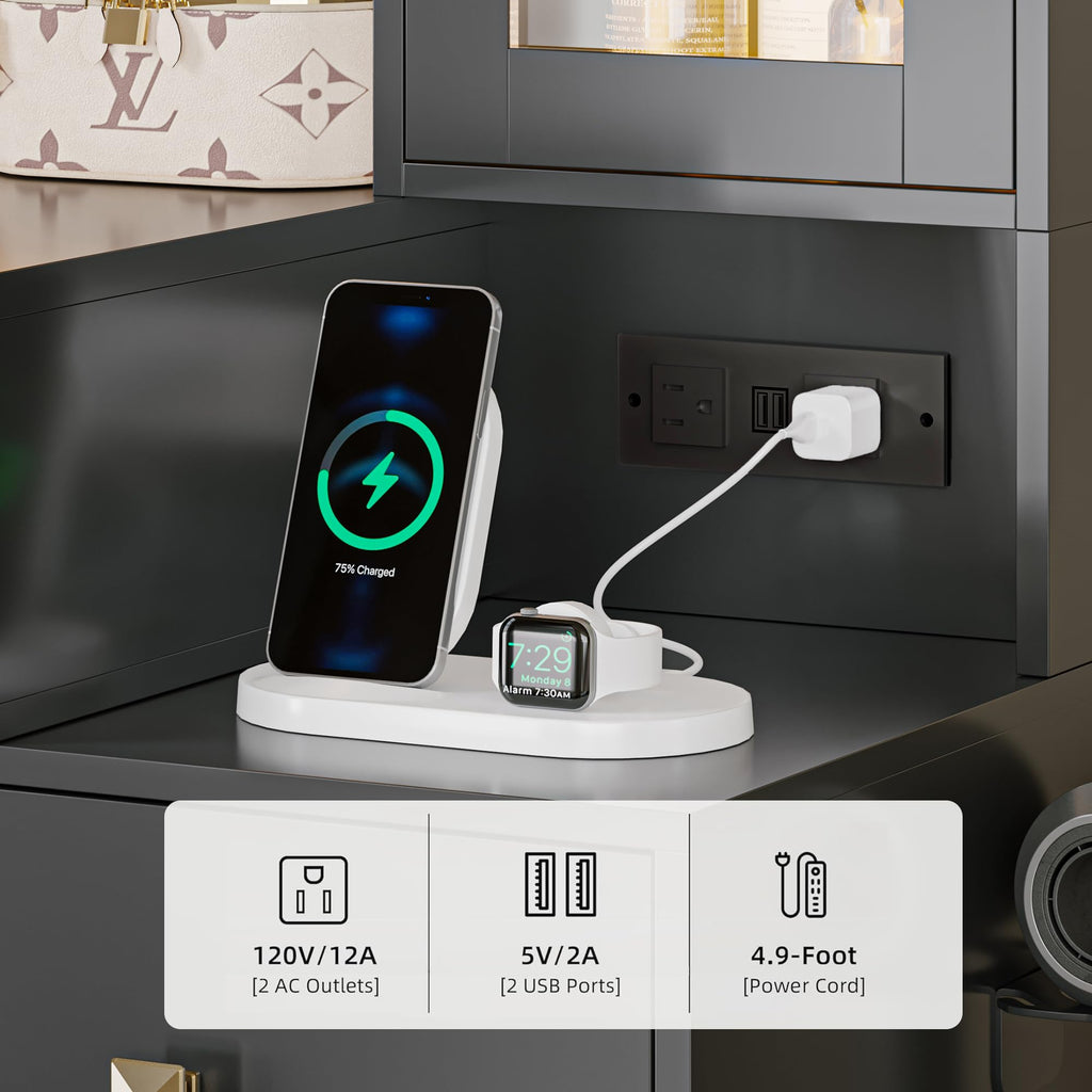 Vanity Desk with Mirror and Lights, Pink Makeup Vanity with 5 Drawers Hidden Jewelry Organizer& LED Glass Cabinet, 3 Lights Mode and Brightness Adjusted,Vanity Mirror with Lights Desk and Chair