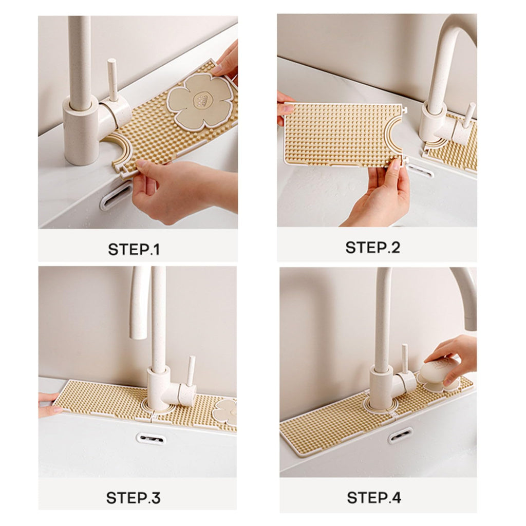 Sink Splash Guard, Faucet Mat for Kitchen Sink, Faucet Guard & Draining Mat, Dish Soap Sponge Holder Tray