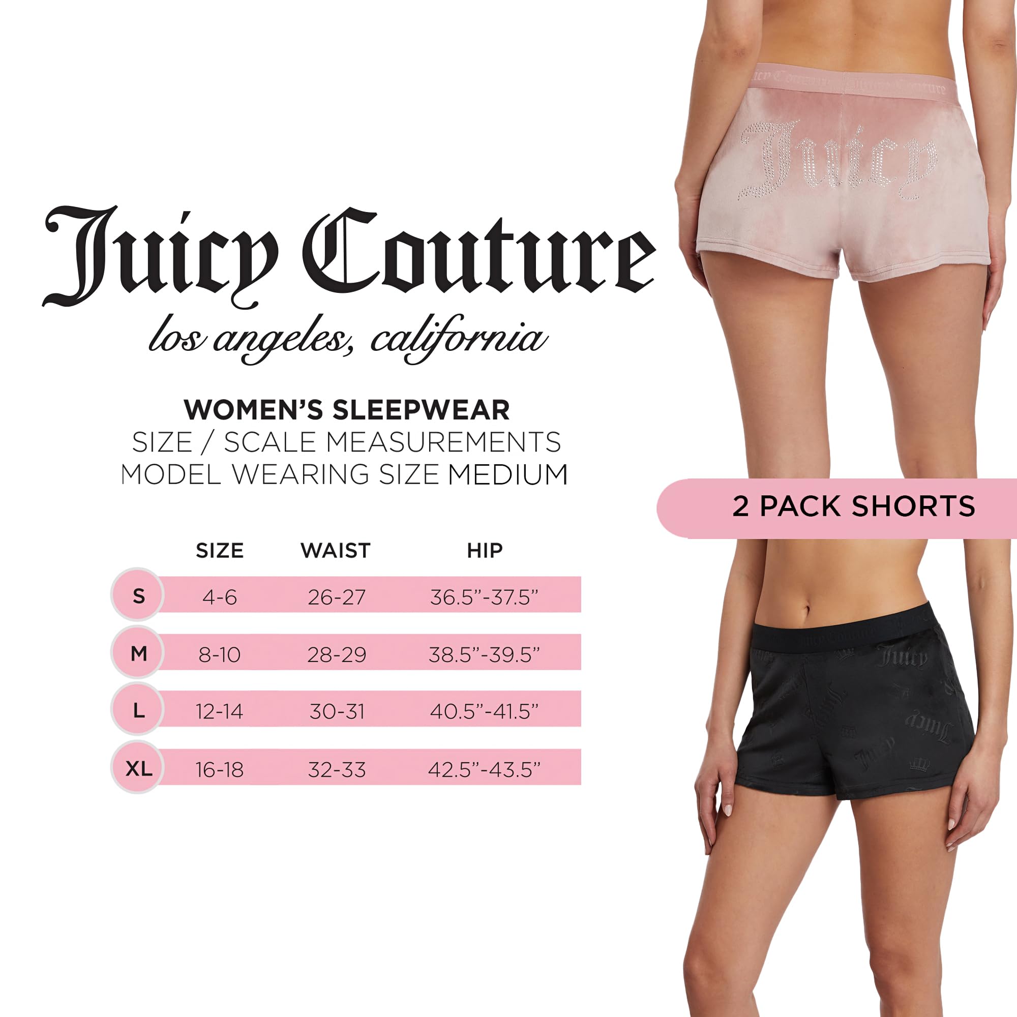 Juicy Couture Velvet Fleece Shorts 2 Piece Designer Pajama Set for Women, 2-Pack Sleep and Lounge Shorts