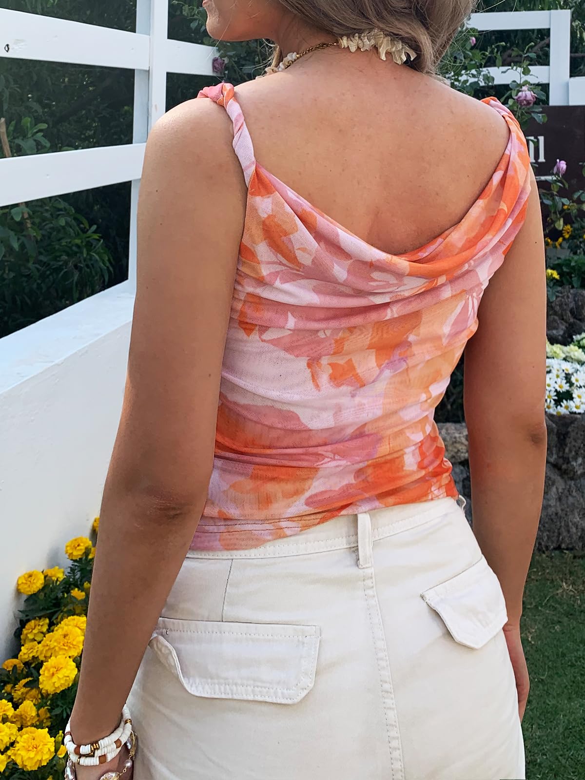 Women's Off The Shoulder Top Sleeveless Twist Strap Slim Fit Tie-Dyed Stretchy Tank Top Y2K Casual T Shirts