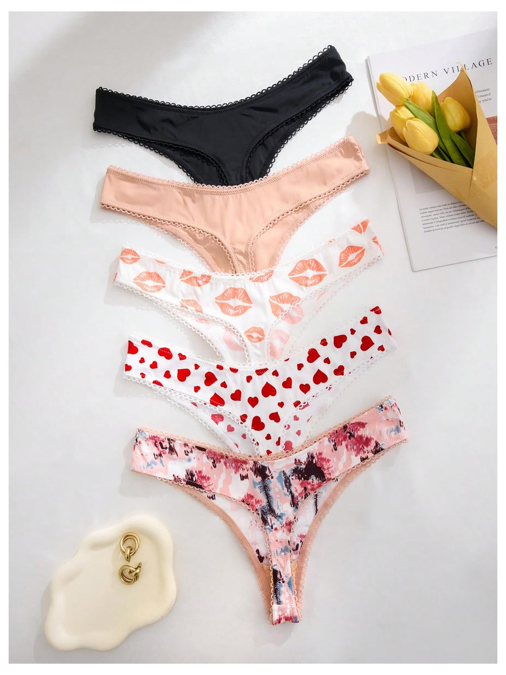 Women's 5 Pack Leopard Print Thongs Low Rise Panties Underwear Sets