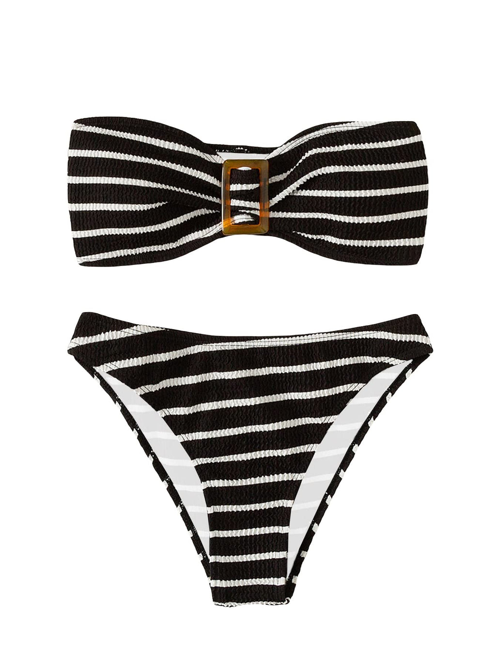 Women's 2 Piece Strapless Swimsuit Striped Bandeau High Waisted Thong Bikini Set Bathing Suit