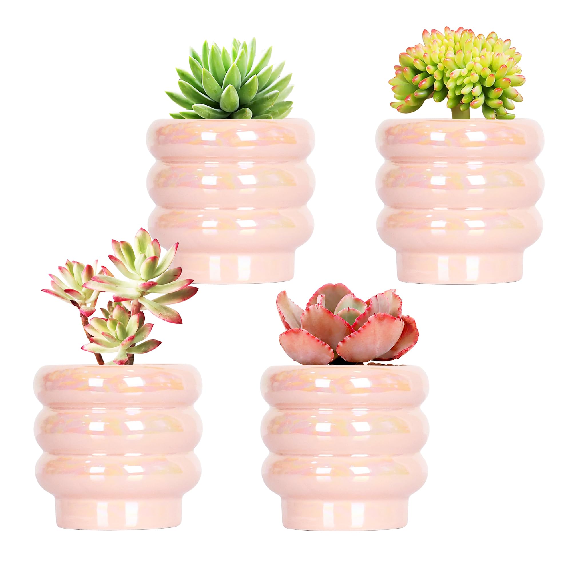 Ceramic Plant Pots for Indoor Plants, Rainbow Pearl Glaze Planter with Planters for Plants with Drainage Hole