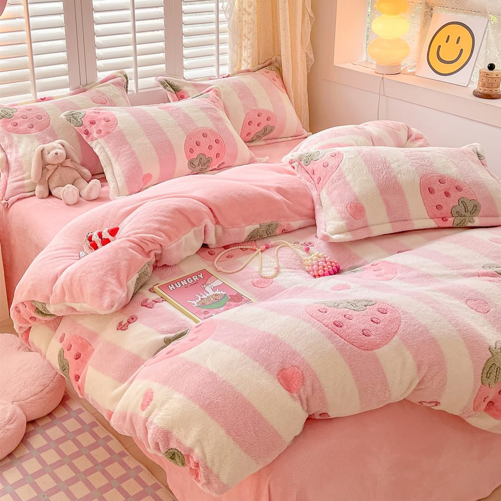 Kawaii Twin Duvet Cover Set â€?Soft Reversible Bedding with Fluffy Comforter Cover
