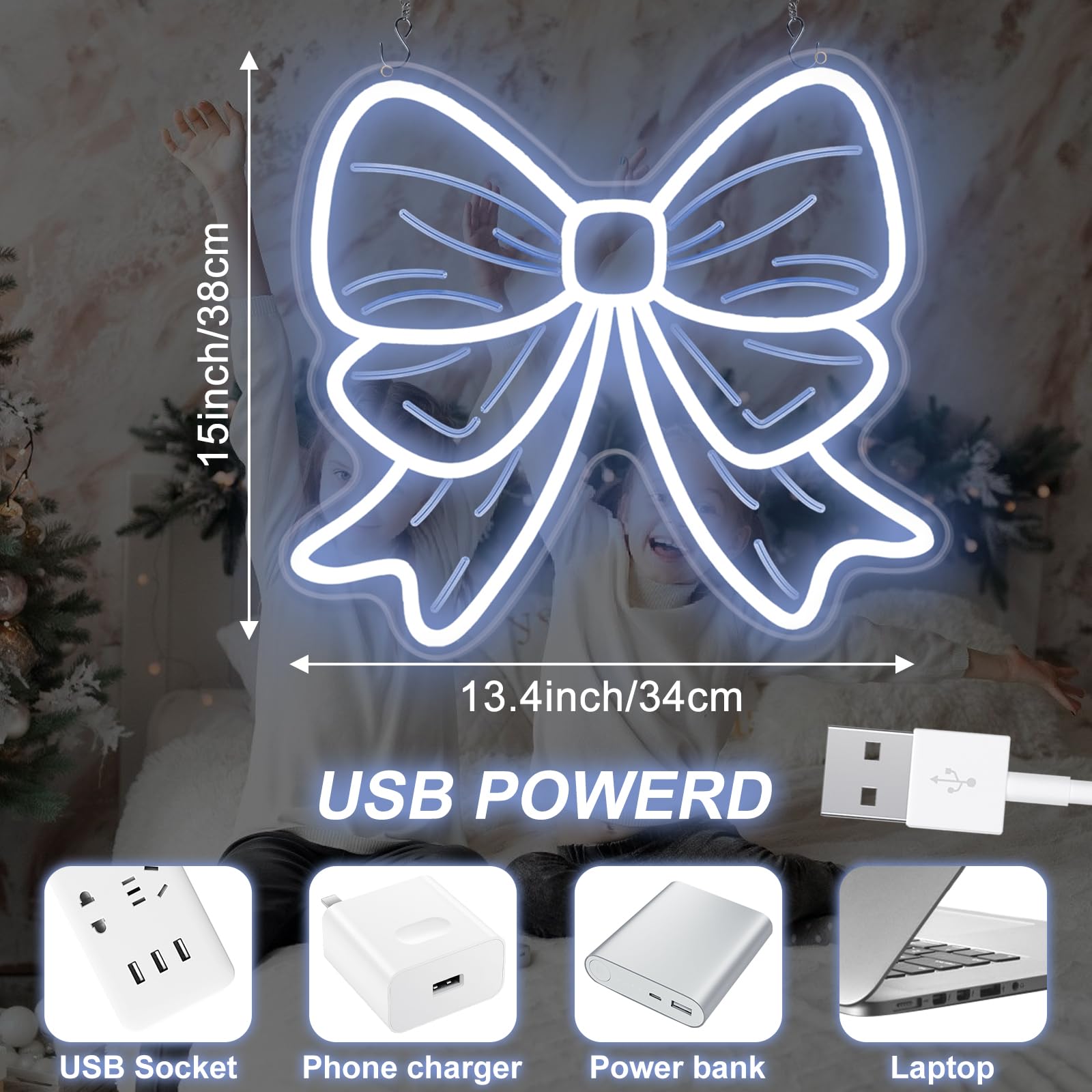 Neon Bow Mirror Sign Wall Decor