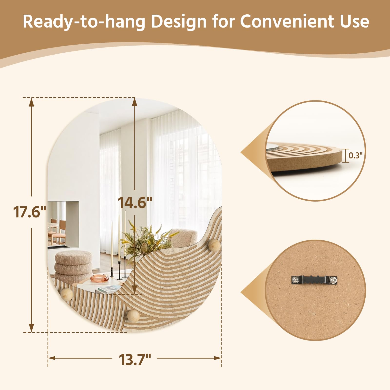 Wall Mirror Decor for Living Room Bedroom, Arched Wood Carved Wall-Mounted Decorative Mirror for Hallway Entryway Staircase Decor, Countryside Hanging Sculpture Home Accent