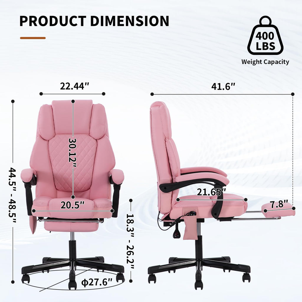 Massage Office Chair with Heat 6 Vibration Points, High Back & Heat, Executive Desk Chair, Big and Tall Office Chair 400lbs, Comfortable Ergonomic Reclining Managerial Chair