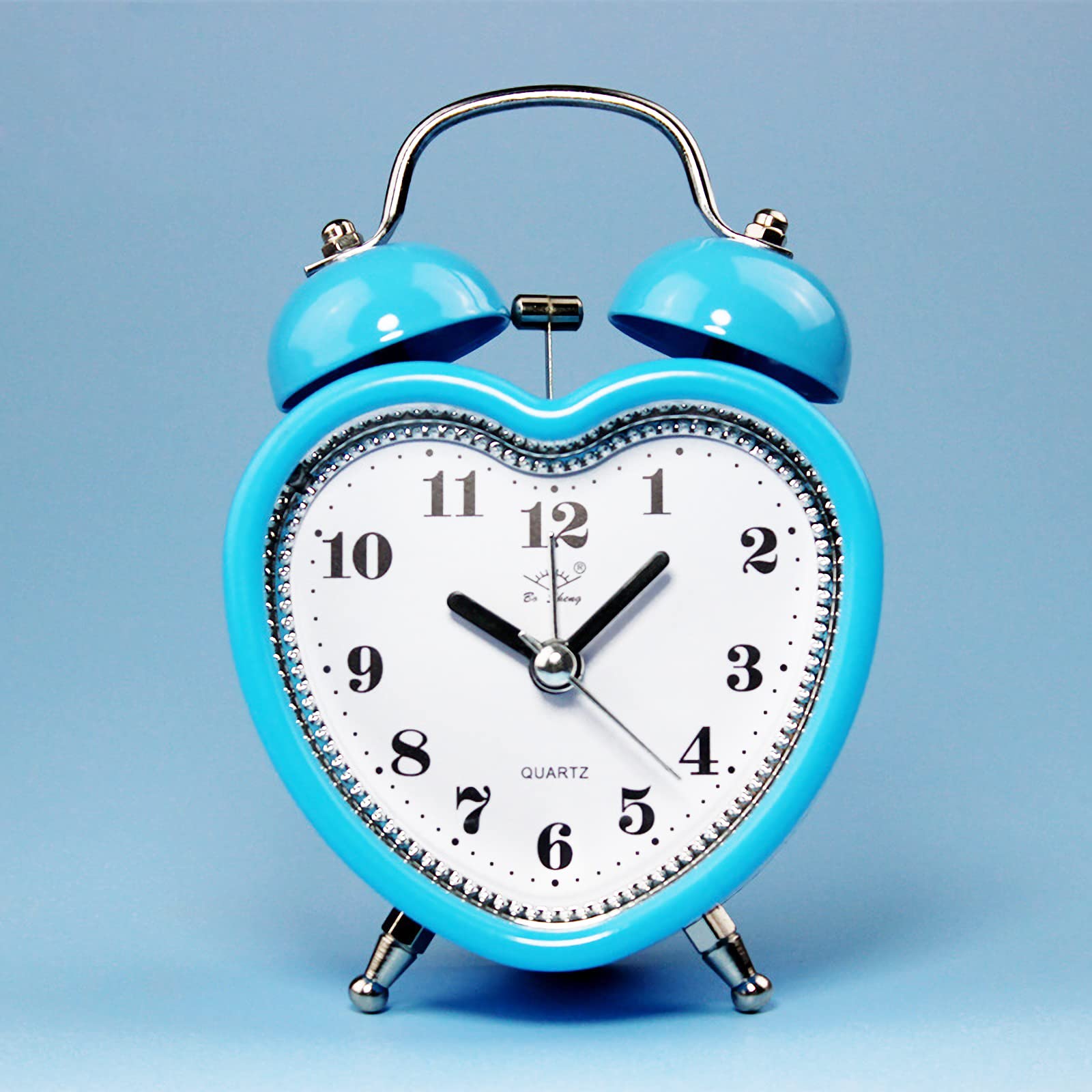 Cute Heart Shapes Twin Bell Loud Alarm Clock Silent Analog Quartz Nightlight Tableclock Battery Operated for Kids, Seniors, Heavy Sleepers, Decorations for Bedroom, Living Room 3 Inches