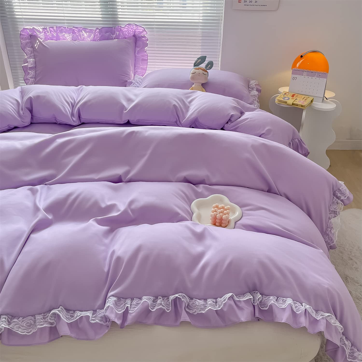 Chic Ruffle Lace Polyester Duvet Cover Set - Bedding-2 Piece Twin Duvet Cover with Zipper Closure - Ultra Soft and Light Weight