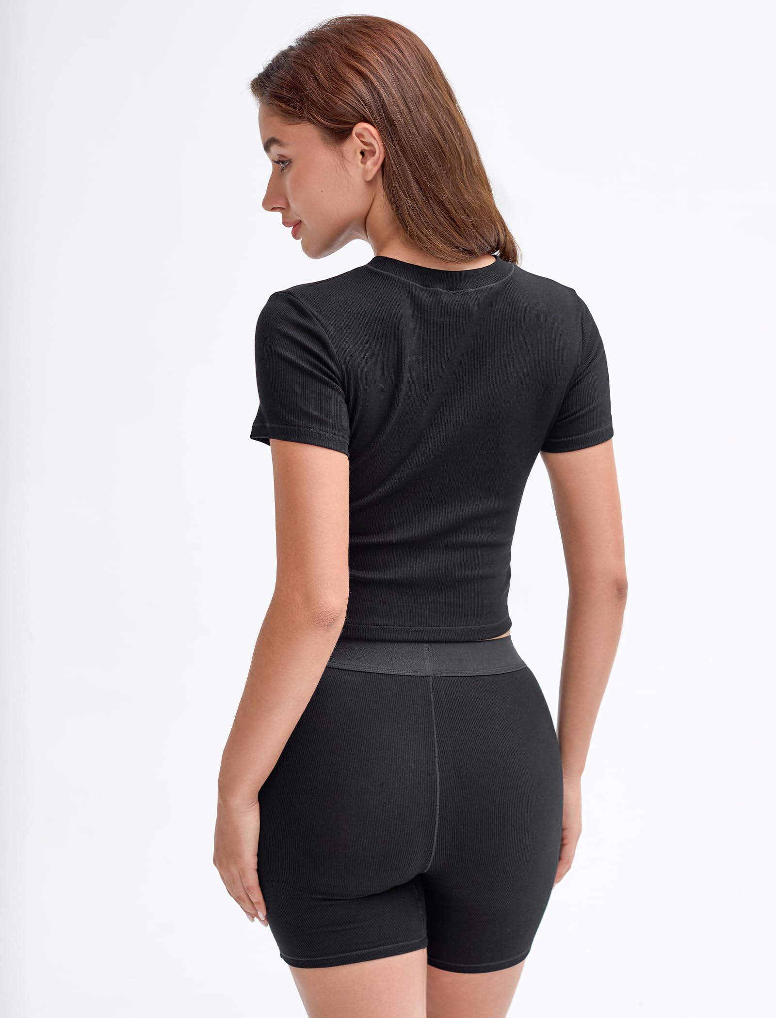 Two Piece Outfits for Women Matching Set Tracksuit Casual Workout Clothes Cotton Ribbed T-shirt Boxer Shorts