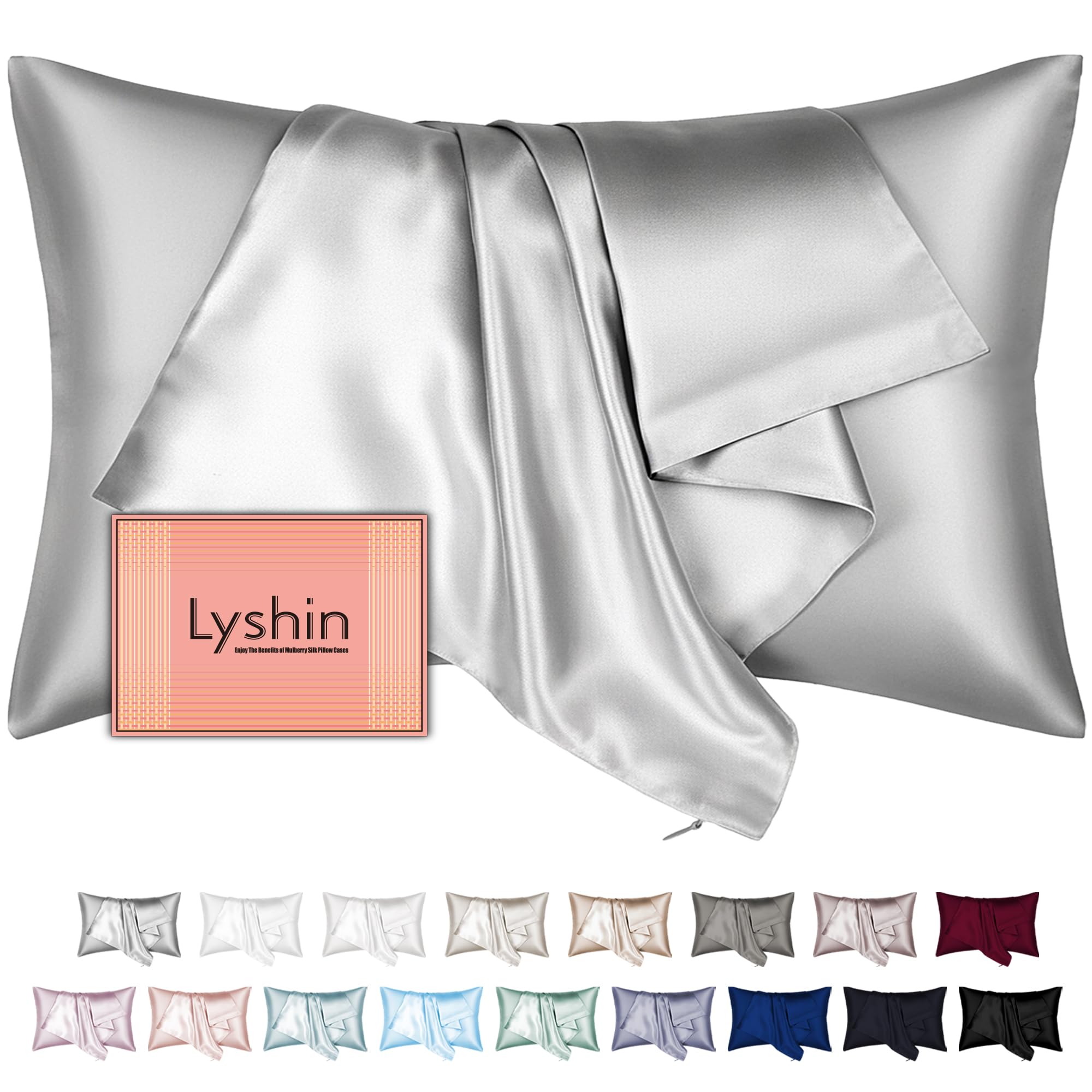 Silk Pillow Cases with Hidden Zipper, Ultra Smooth and Soft Breathable Cooling Silk Satin Pillowcase